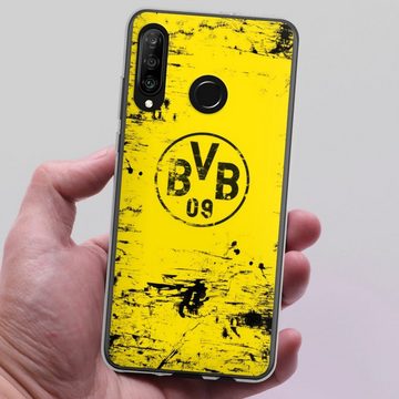 DeinDesign Handyhülle Borussia Dortmund Offizielles Lizenzprodukt BVB BVB Destroyed Look, Huawei P30 Lite New Edition Silikon Hülle Bumper Case Smartphone Cover
