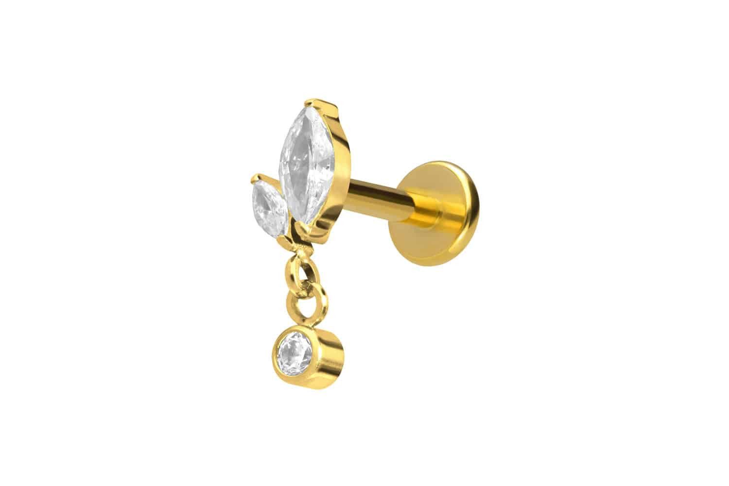 Piercing-Set Titan Labret mit Innengewinde KNOSPE + KRISTALL