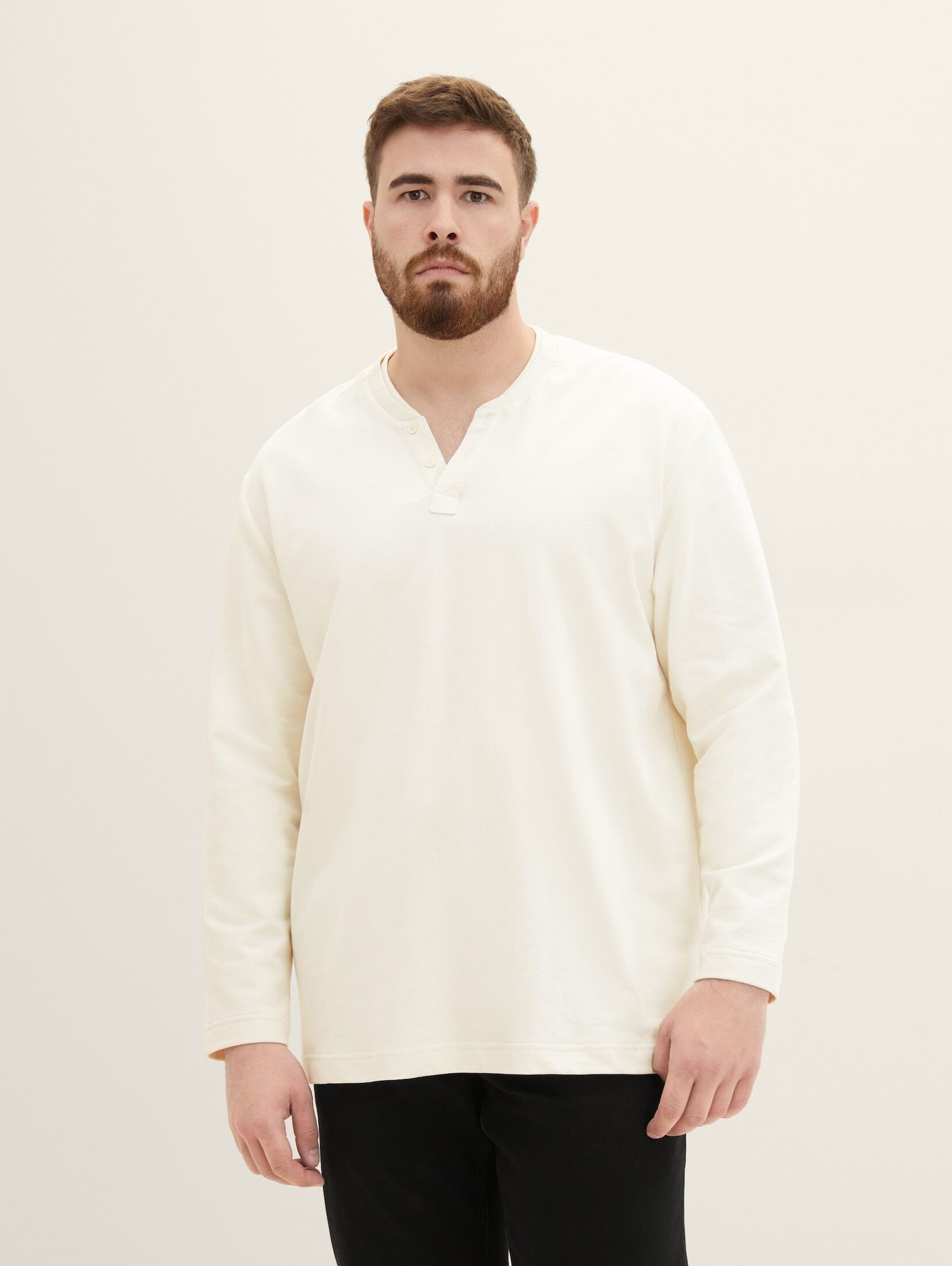 TOM TAILOR PLUS T-Shirt Plus - Langarmshirt mit Struktur beige herringbone structure