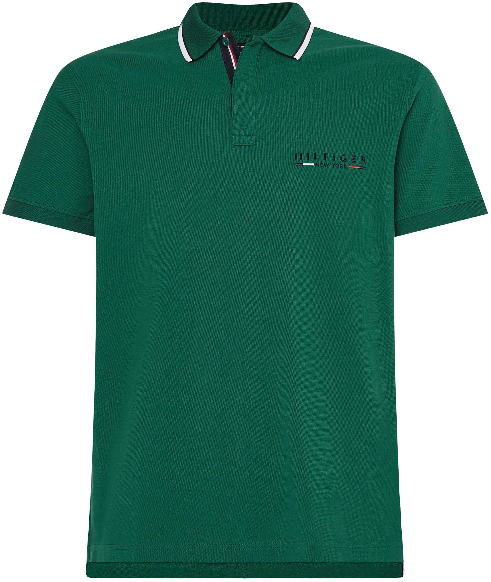 Hilfiger LOVE BRAND Tommy Kragen am REG Poloshirt Logotape POLO Prep mit Green LOGO