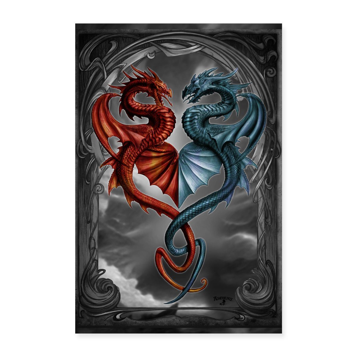 Spreadshirt Poster Alchemy England Drache Herz Draconic Tryst Poster 60x90 cm