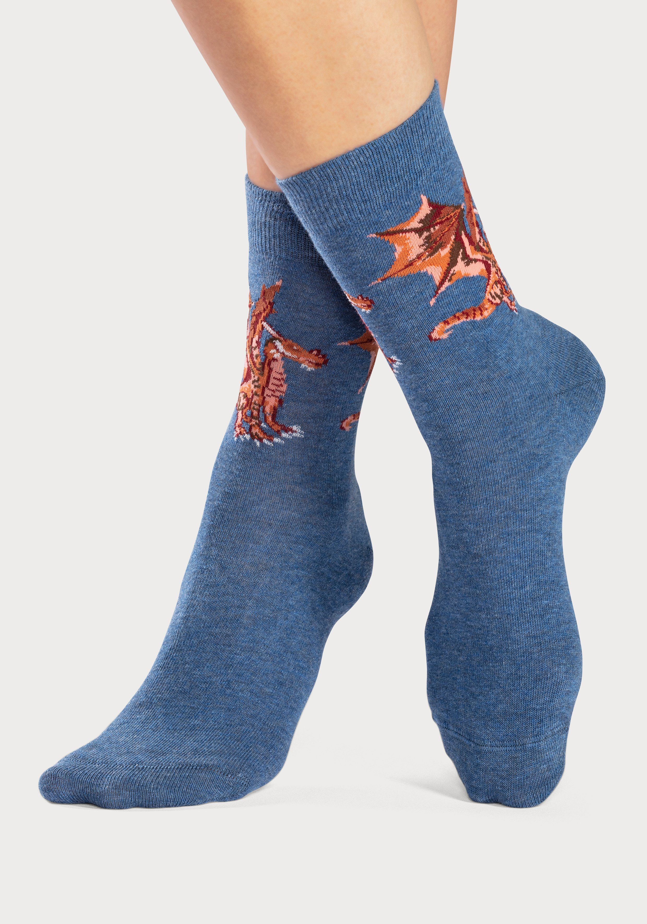 unterschiedlichen mit Drachen Socken H.I.S (5-Paar) Motiven