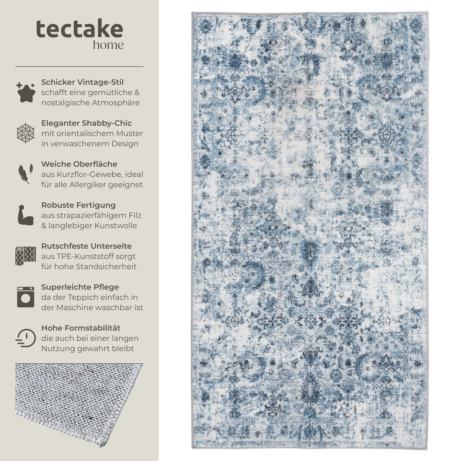 tectake Teppich Vintage Designer Teppich, Eckig, Höhe: 0.6 mm, verschiedene günstig online kaufen