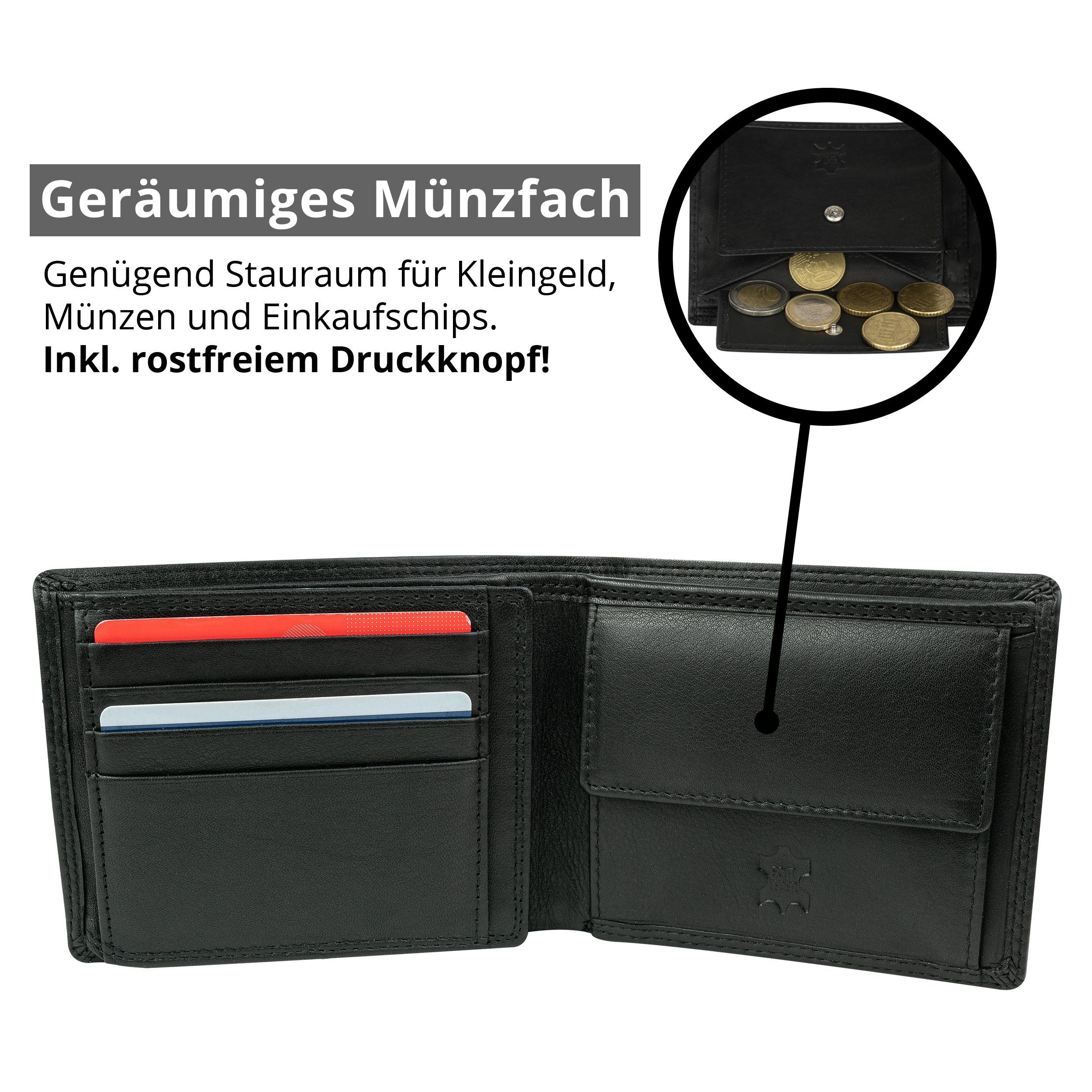 MOKIES Geldbörse Herren Portemonnaie GN106 Echt-Leder, (querformat), Premium RFID-/NFC-Schutz, Nappa-Leder, 100% Premium Geschenkbox Nappa