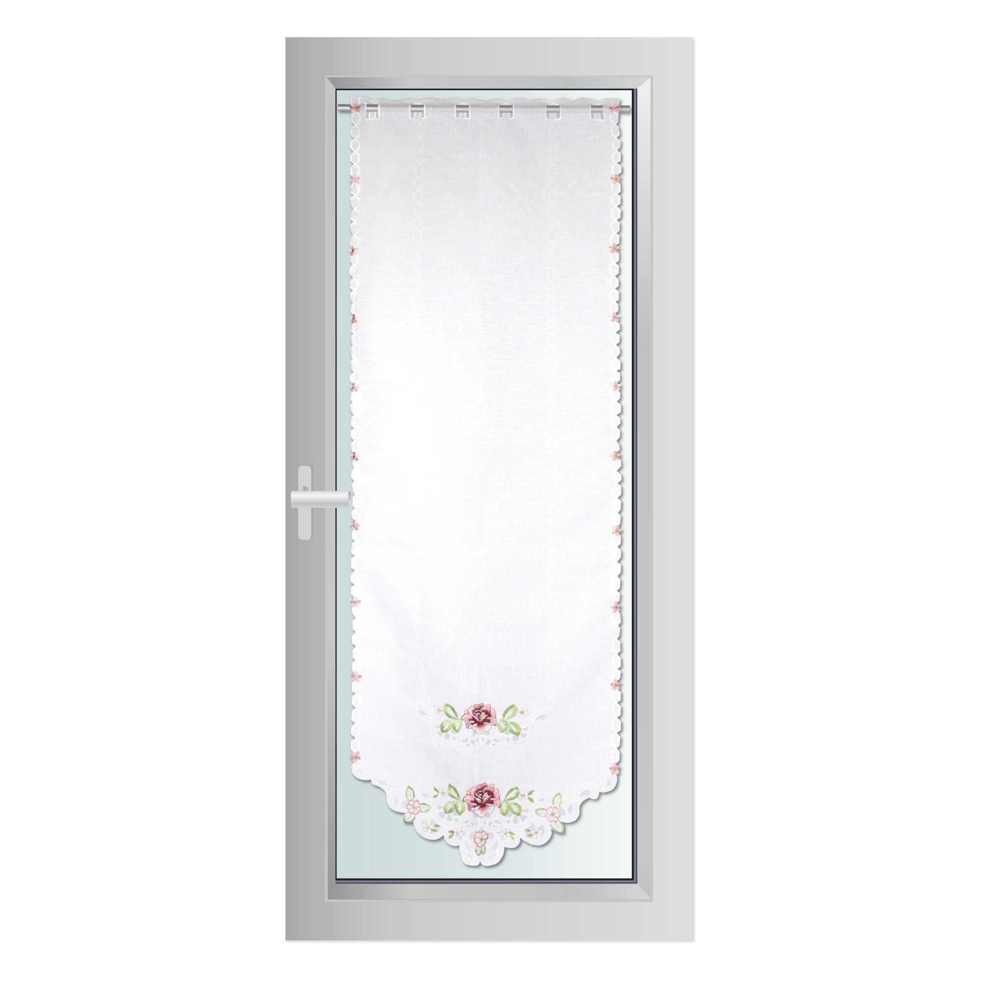 Arsvita Panneaux Blumen Mona mit Stickerei, Schlaufen, transparent, Türpanneaux 180x60cm Stangendurchzug, Voile Kurzgardine Bistrogardine