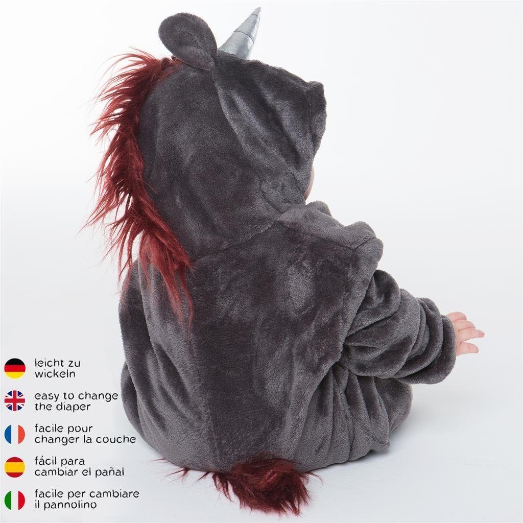 60-90cm, Panda, Faultier, (anthrazit/magenta) Drache, Jumpsuit für Strampler, Strampler Dino, Kostüm, Punk-Einhorn "Ruby" Fasching Onesie (1-tlg) Größen Pinguin, Flamingo Fuchs, Baby Einhorn, das Corimori