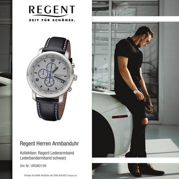 Regent Quarzuhr Regent Herren Armbanduhr Analog GM, Herren Armbanduhr rund, groß (ca. 44mm), Lederbandarmband