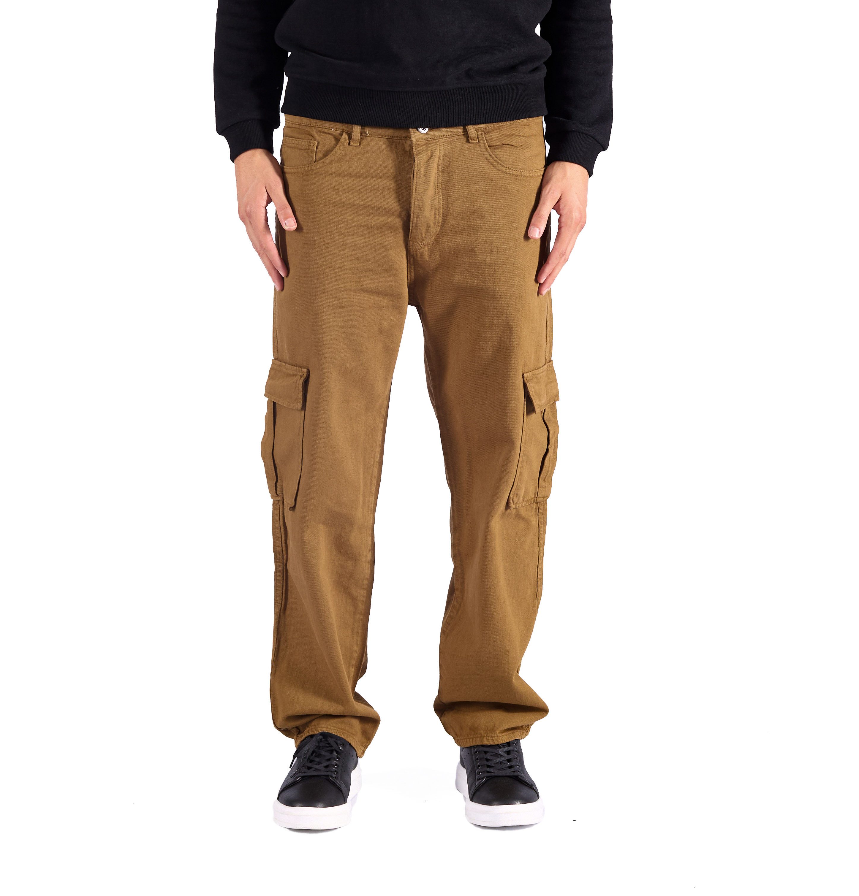 Denim House Cargojeans Herren Baggy Cargo Freizeithose Braun W33/L32