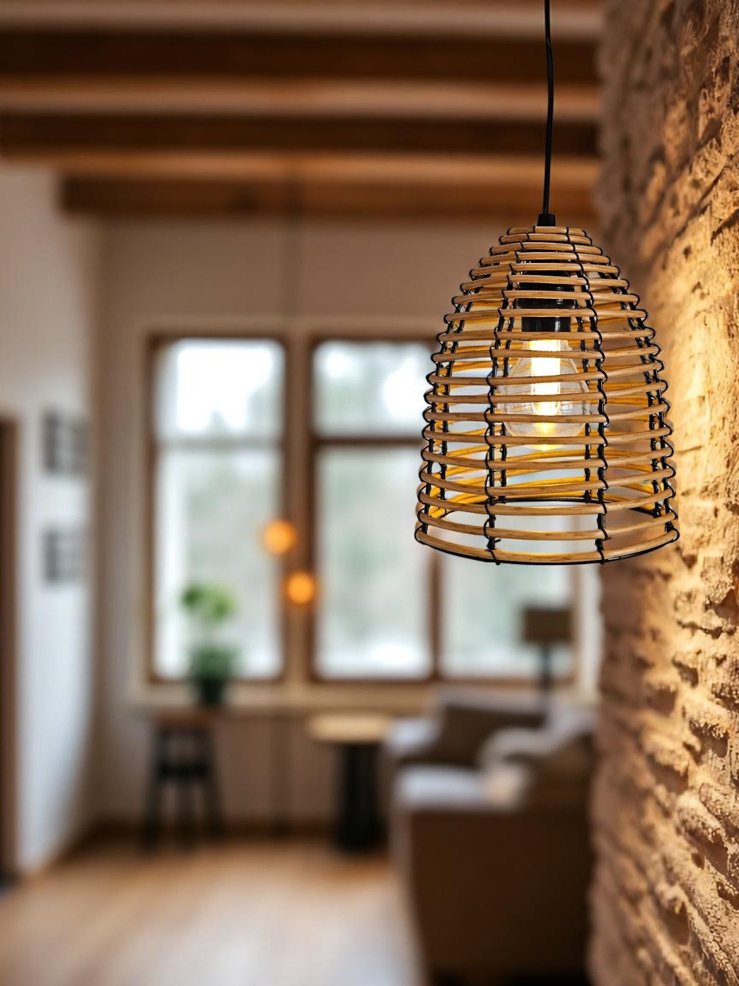 Meinposten Hängeleuchte LED Rattan Optik Außen Innenbereich 18x16 cm Garten günstig online kaufen