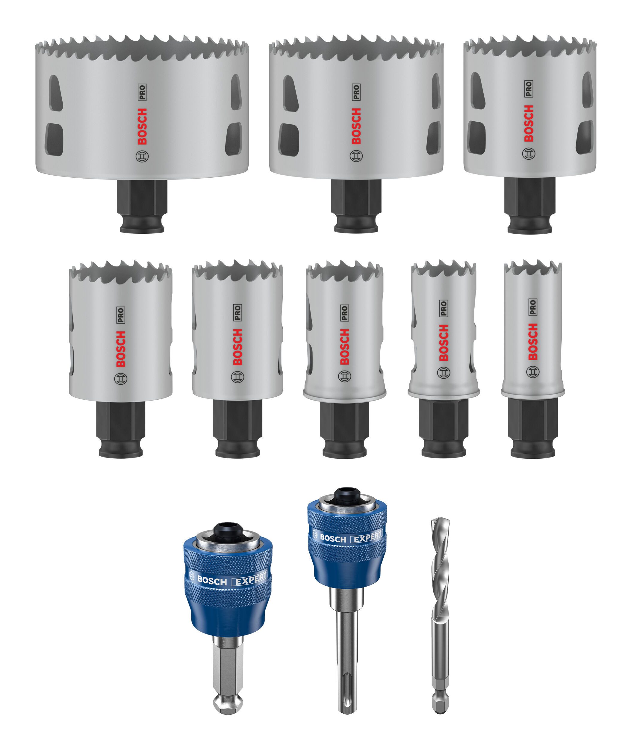 BOSCH Lochsäge Pro Multi Material, 11 Teile, Multi Material Power Change Plus Set, 22 - 83 mm, 11-teilig