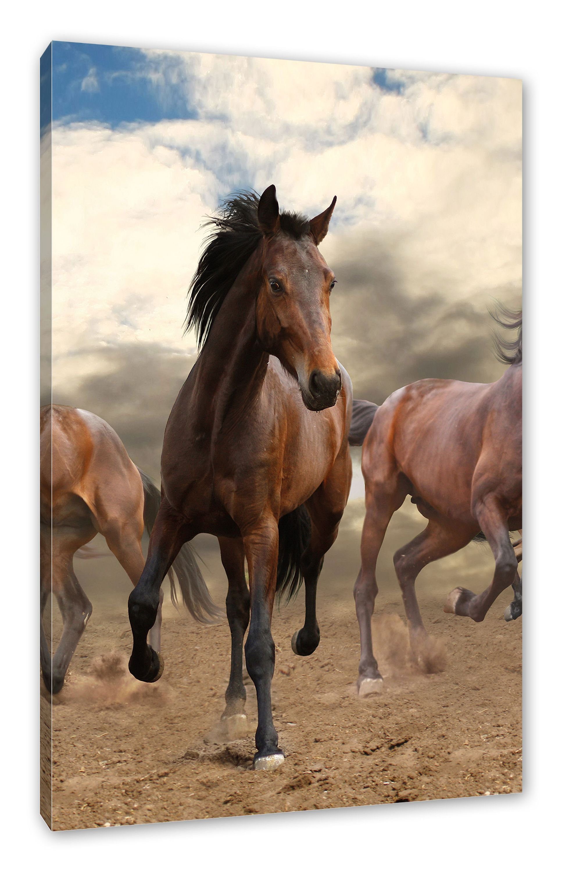 (1 Leinwandbild Cowboy, Cowboy bespannt, inkl. St), Western Pixxprint Zackenaufhänger Western Pferde Leinwandbild Pferde fertig