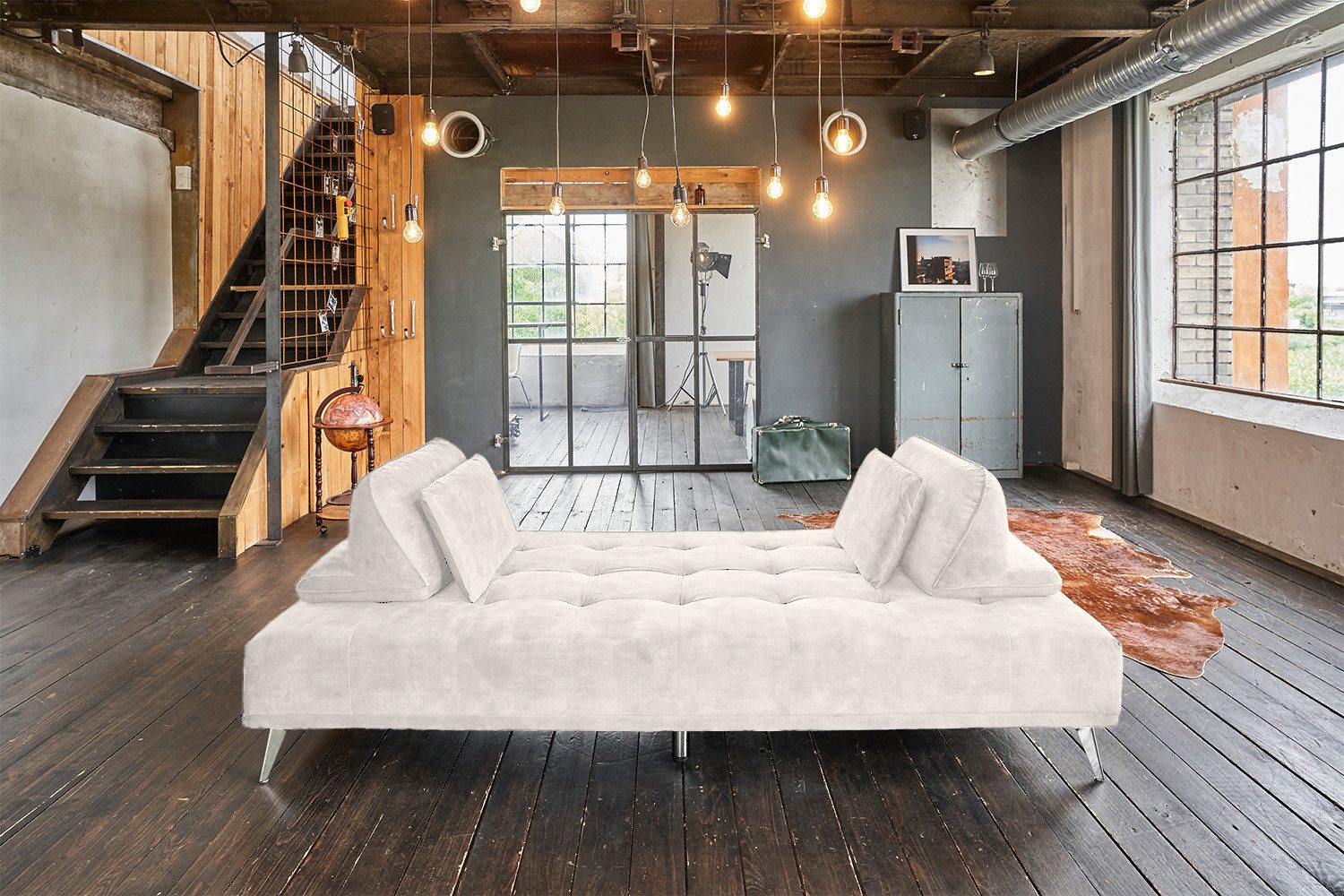 KAWOLA Schlafsofa WIOLO Velvet cremeweiß - Bequeme Liegefläche - Gästebett, Modernes Daybed mit Kissen, Schlafcouch, Wohnzimmer Sofa