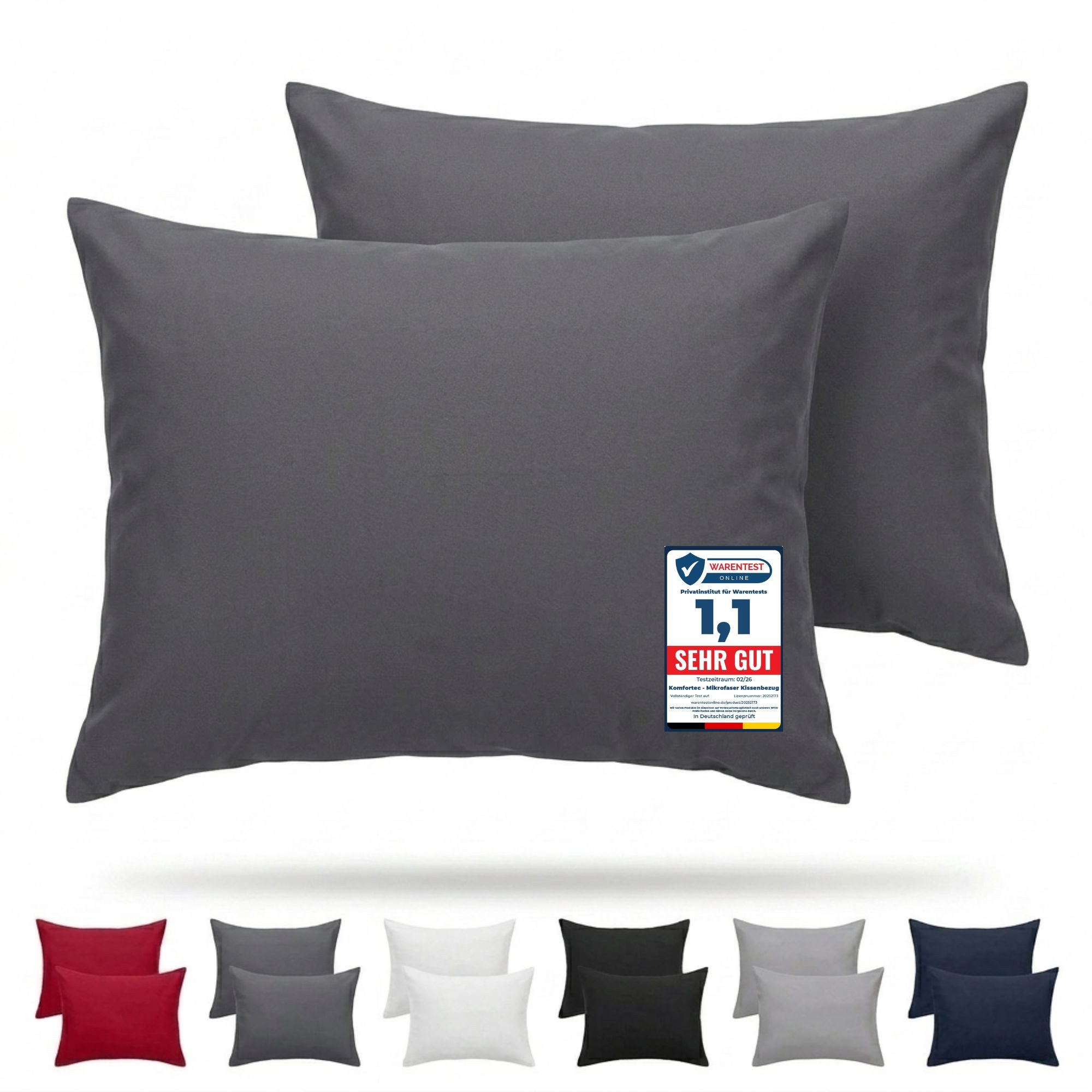 Komfortec Kissenbezug Premium Kopfkissenbezug, gebürstet 100% Mikrofaser 90g/m², (2 Stück), 50x70 cm mit Reißverschluss, Superweiches Kissenhülle Set