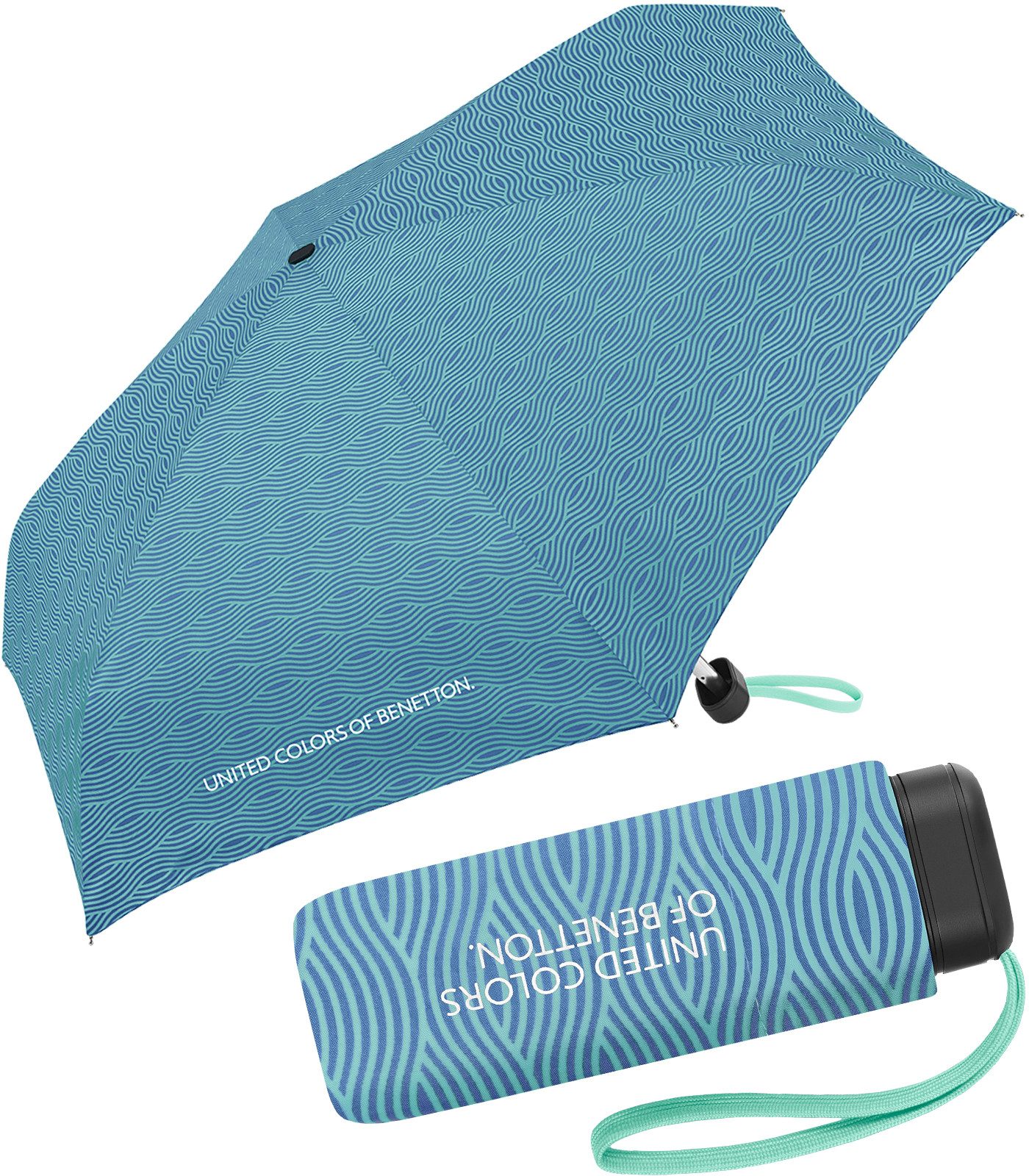 United Colors of Benetton Taschenregenschirm für Damen mit Handöffner Ultra Mini Flat FS 2026, modernes Design, klein, leicht und stabil
