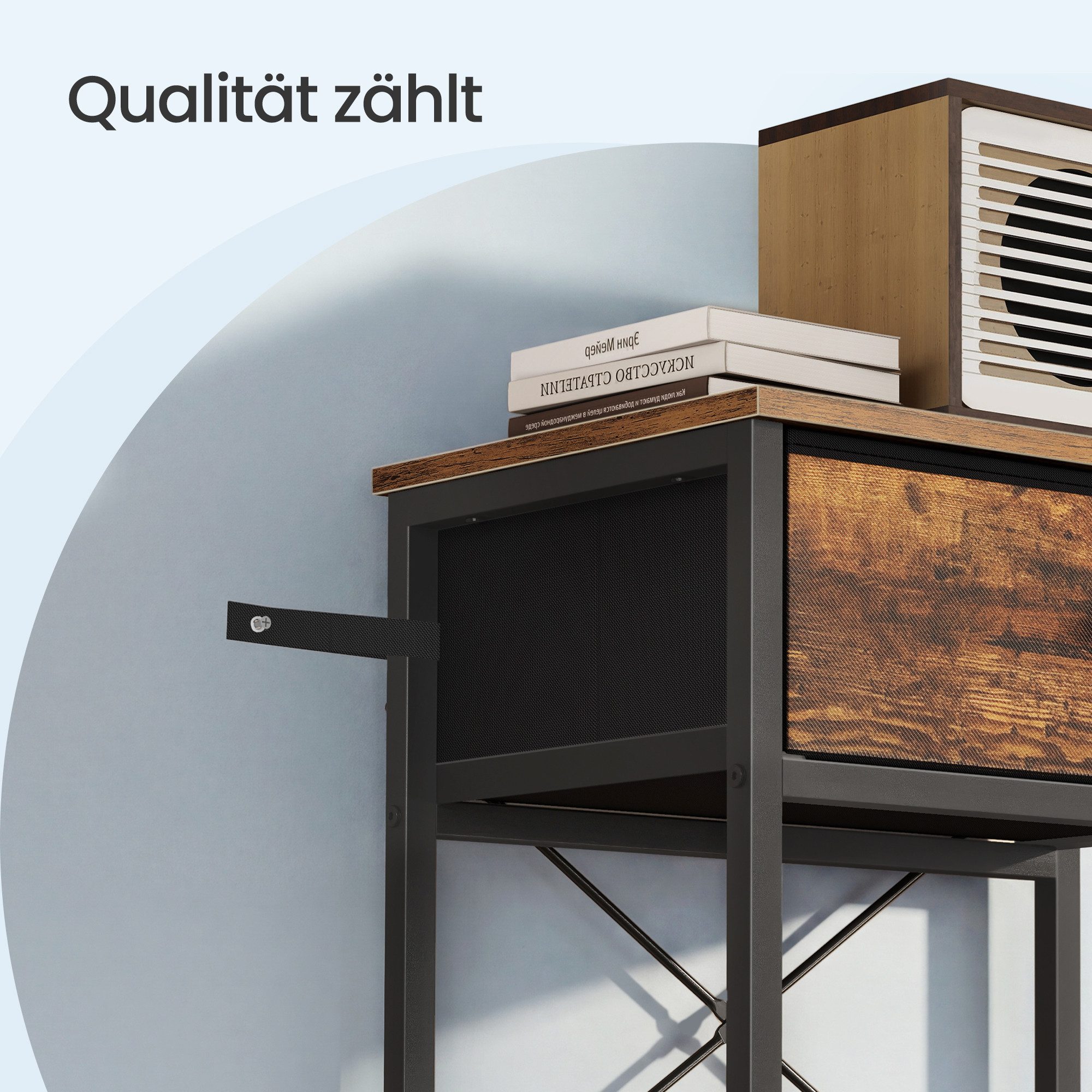 SONGMICS Nachtschrank Nachttisch Beistelltisch mit Steckdose und USB, 2 Stoffschubladen 39,6 x 30 x 60,4 cm, für Schlafzimmer, mit LED-Beleuchtung – Bild 5 von 5