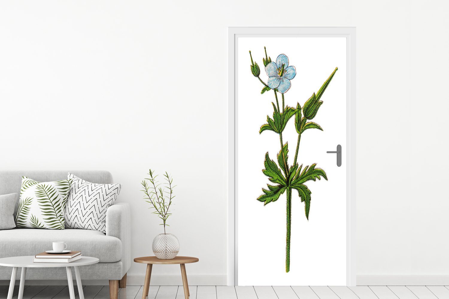 MuchoWow Blume Tür, 75x205 cm - für Türtapete Fototapete Türaufkleber, bedruckt, (1 - Matt, Vintage, St), Geranie