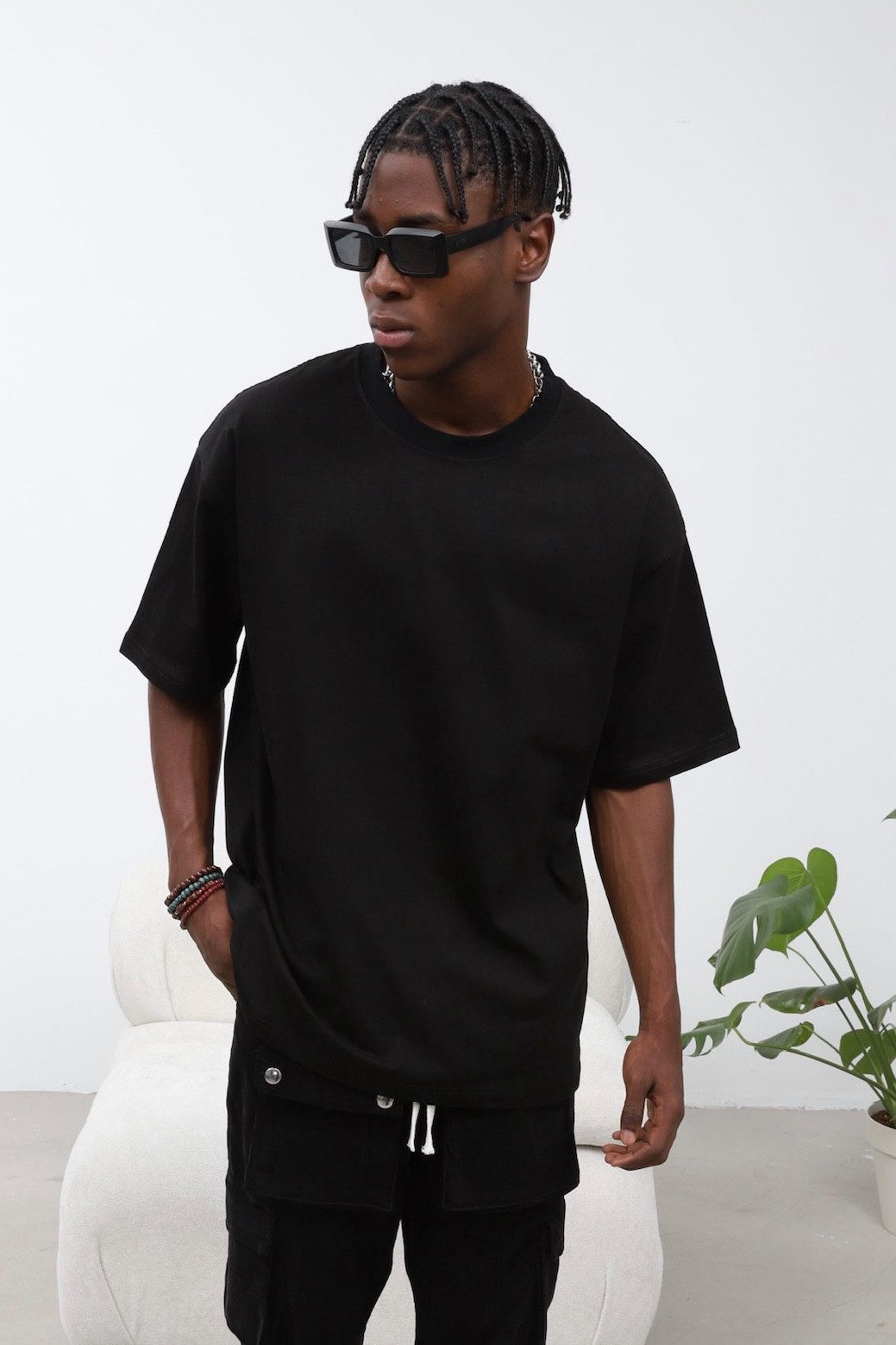 OSSY HOMER T-Shirt Basic Oversized T-Shirt mit Rundhals-Ausschnitt (1-tlg) aus Baumwolle, mit Rundhalsausschnitt