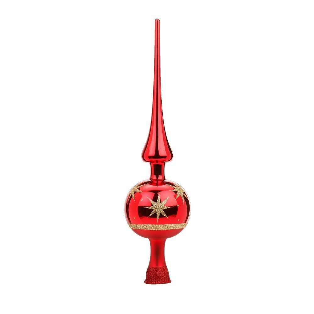 33cm mit INGE-GLAS® rot, Sternen Glas Stück Muster Christbaumspitze, 1 Christbaumspitze