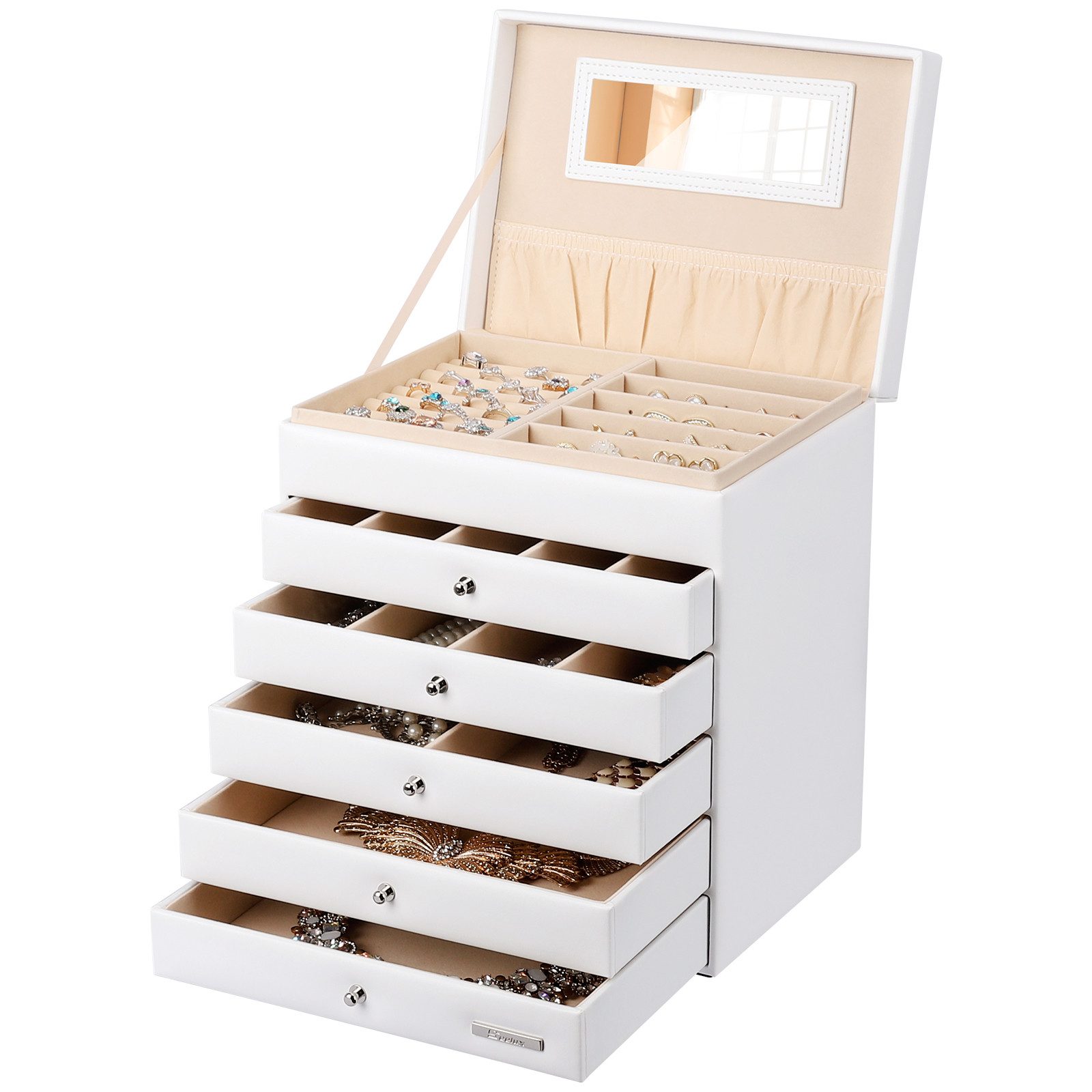 Yorbay Schmuckkasten Schmuckkästchen mit 6 Ebenen, 5 Schubladen (Mit Spiege günstig online kaufen