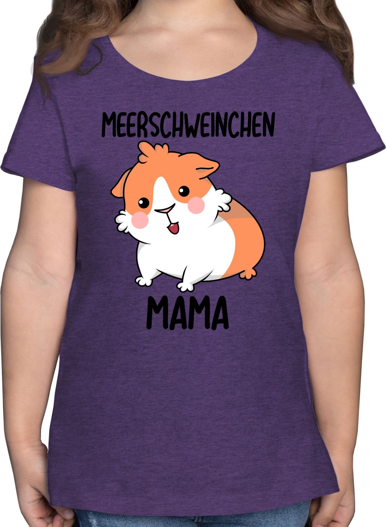 Lila Mama Shirtracer Animal Print 3 Meerschweinchen Meliert Tiermotiv T-Shirt