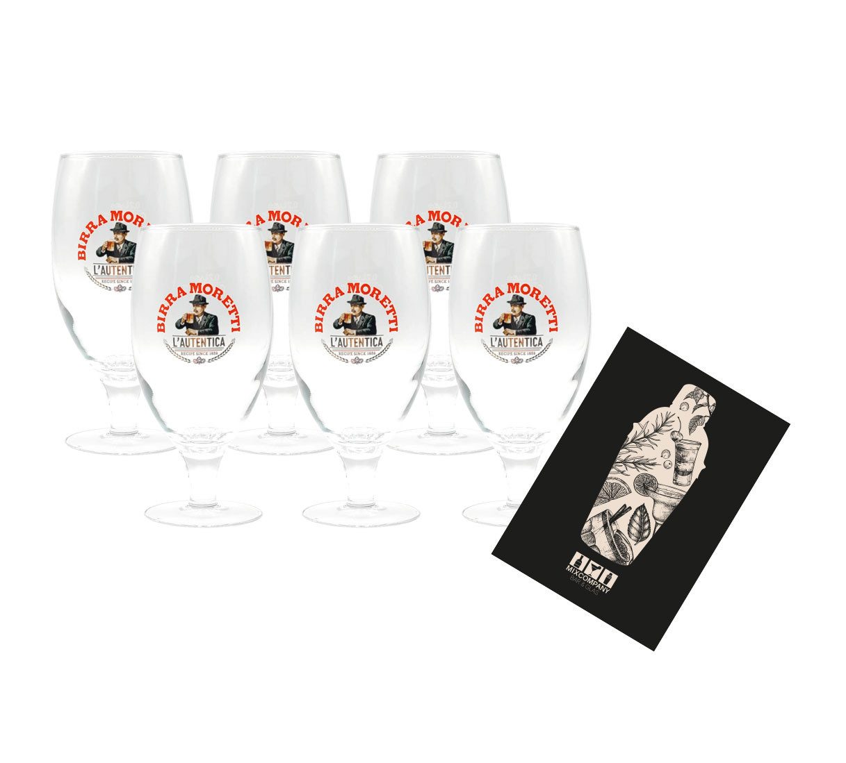 ETT Gläser-Set Birra Moretti 6er Set Bierglas 6x Glas Gläser Tulpe mit 0,2L Eichung
