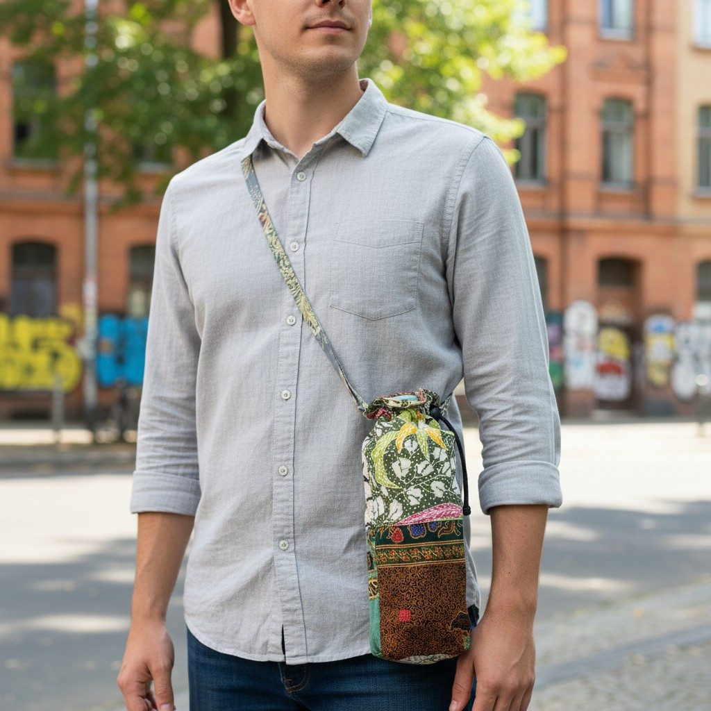 Guru-Shop Schultertasche Wasserflaschen Tasche, Batik Patchwork..