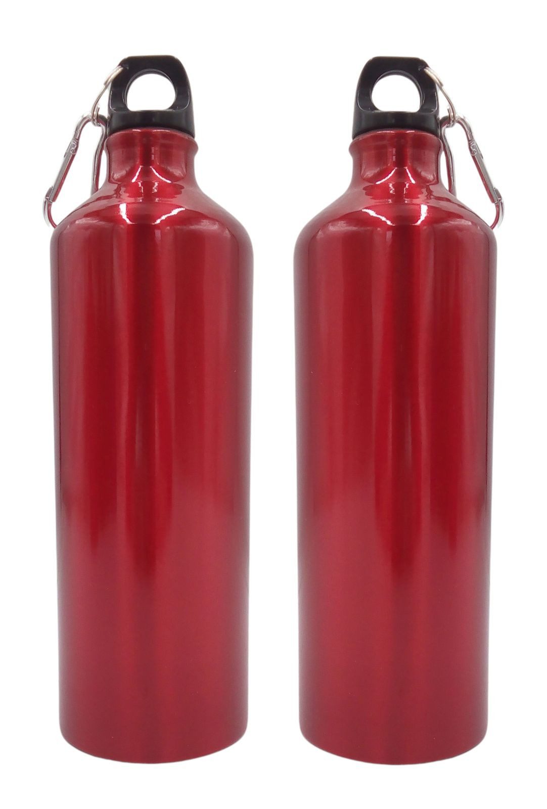 BURI Trinkflasche 2x Aluminium Trinkflasche 1 Liter rot mit Karabiner Wasserflasche Spor