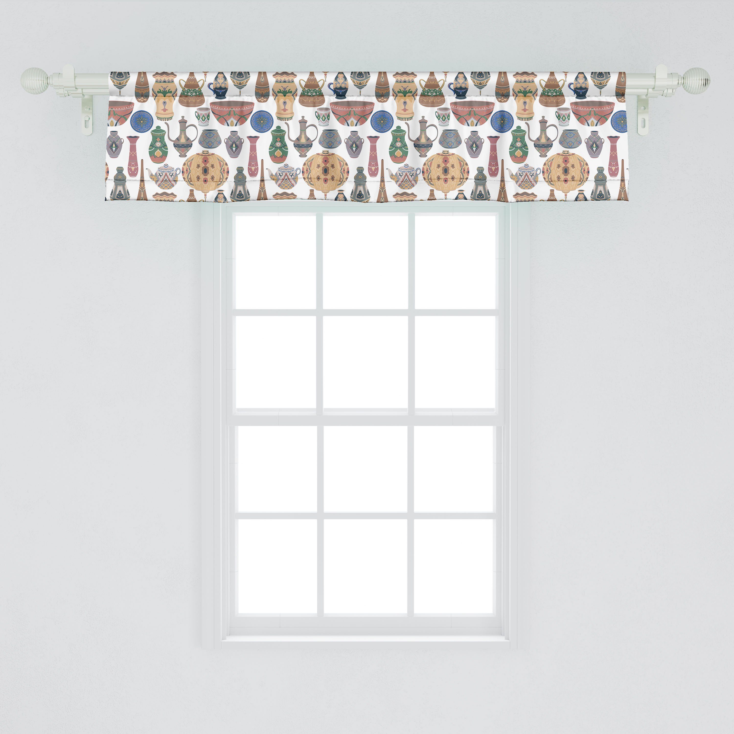 Küche Scheibengardine Vorhang Abakuhaus, Orientalische Stangentasche, Keramik-Ornamente für Keramik Microfaser, mit Volant Schlafzimmer Dekor
