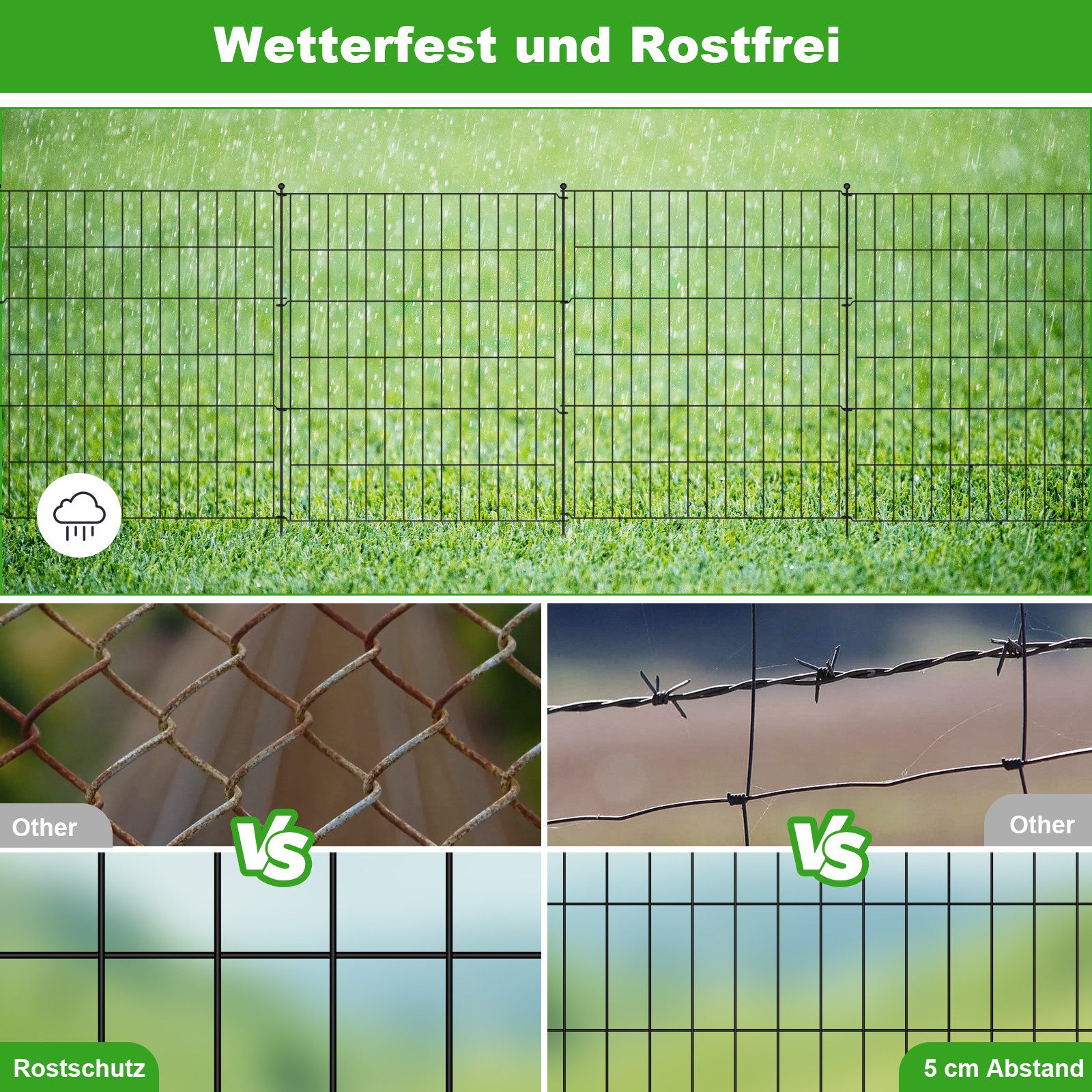 BlingBin Metallzaun Gartenzaun aus Metall mit Tür, Beetzaun, Rasenkante, (4 Zaunelemente + 1 Tor, 1-St., wetterfest, rostfrei, Stecksystem, 101×71 cm / 81×71 cm), schwarzer Gartenzaun für Terrasse, Hof und Garten