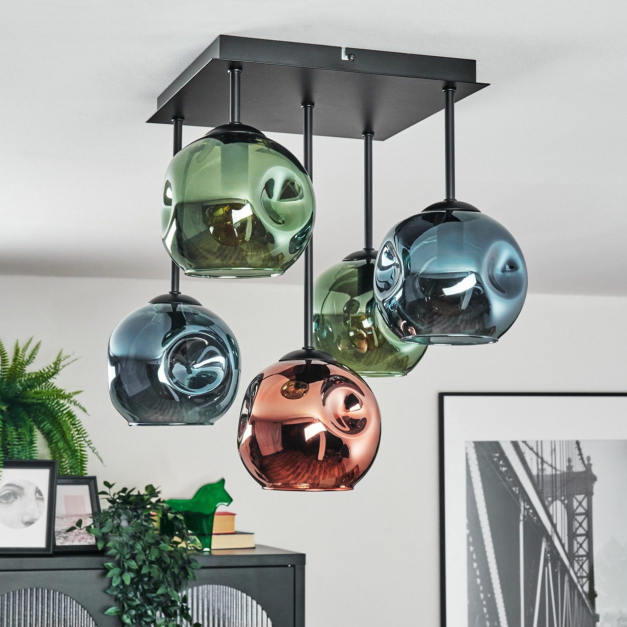 hofstein Deckenleuchte Deckenlampe aus Metall/Glas in Schwarz/Blau/Grün/Kup günstig online kaufen