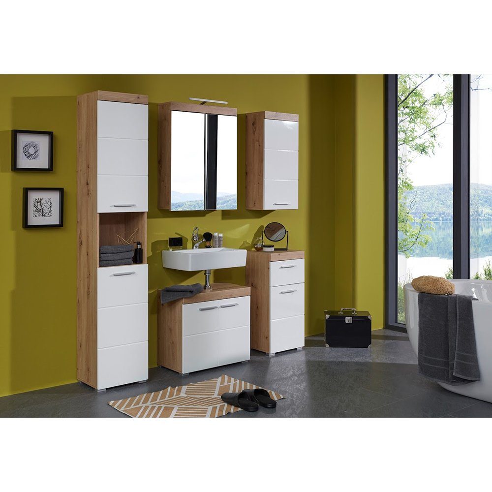 trendteam Hängeschrank Amanda/Mando Badezimmerschrank Oberschrank Badmöbel Asteiche Melamin 30x77x23 cm