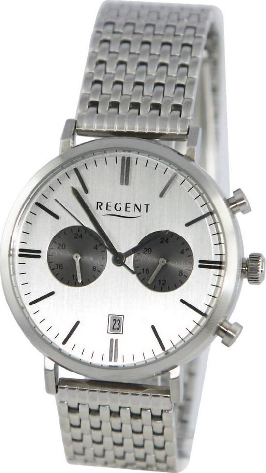 Regent Quarzuhr Regent Herren Armbanduhr Analog, Herren Armbanduhr rund,  extra groß (ca. 41mm), Metallarmband, Datum