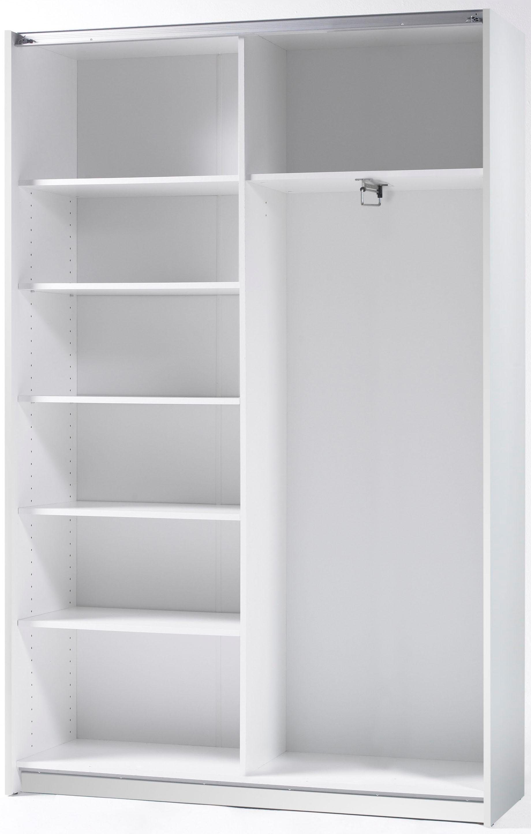 Schlafkontor Schwebetürenschrank Heimo/Fast Schrank Kleiderschrank Garderobe geringe Tiefe, ausziehbarer Kleiderstange, Garderobenschrank, 6 Böden
