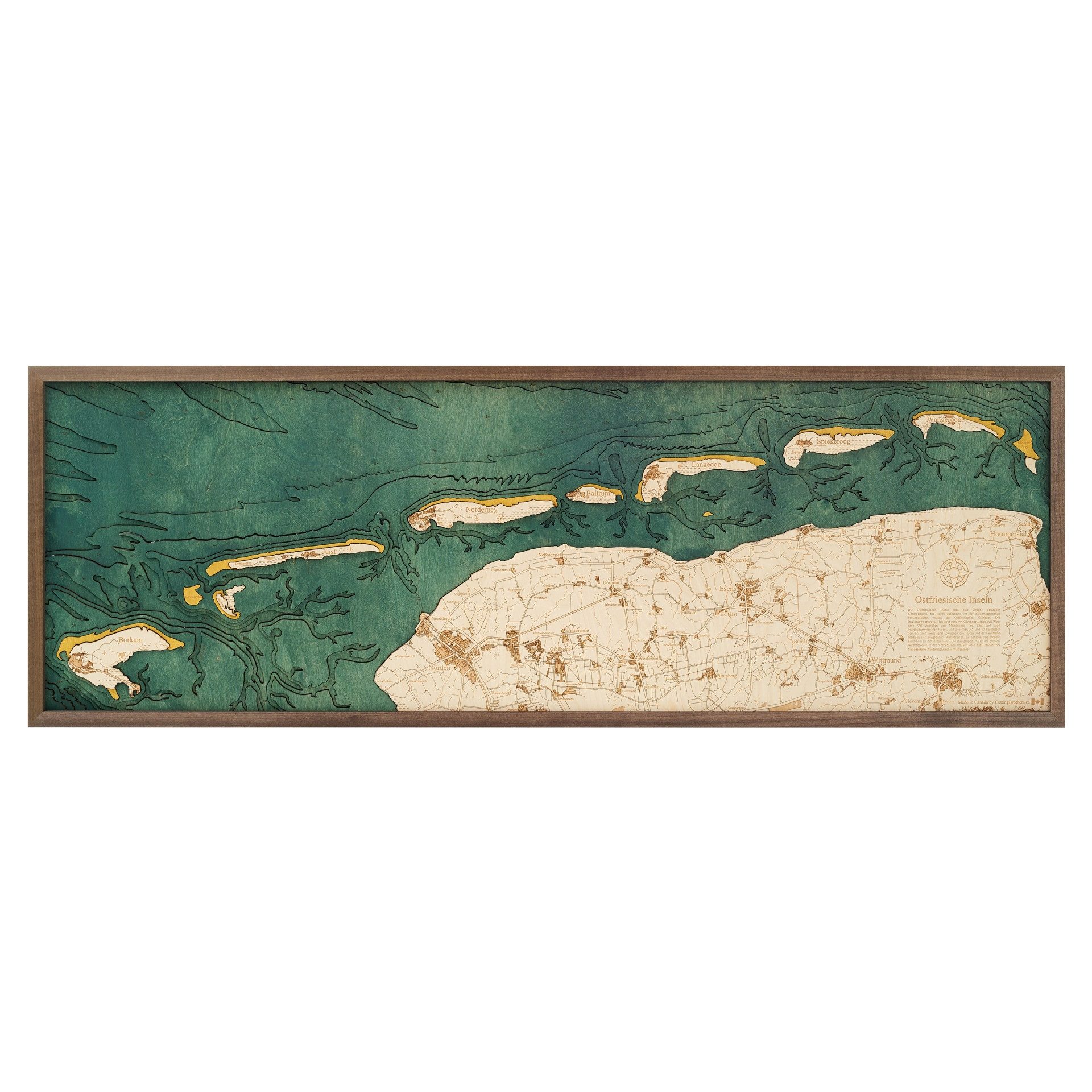 Cutting Brothers Holzbild Ostfriesische Inseln 122x40.5 cm, 3D Holz-Wandkarte, handgefertigt aus Echtholz
