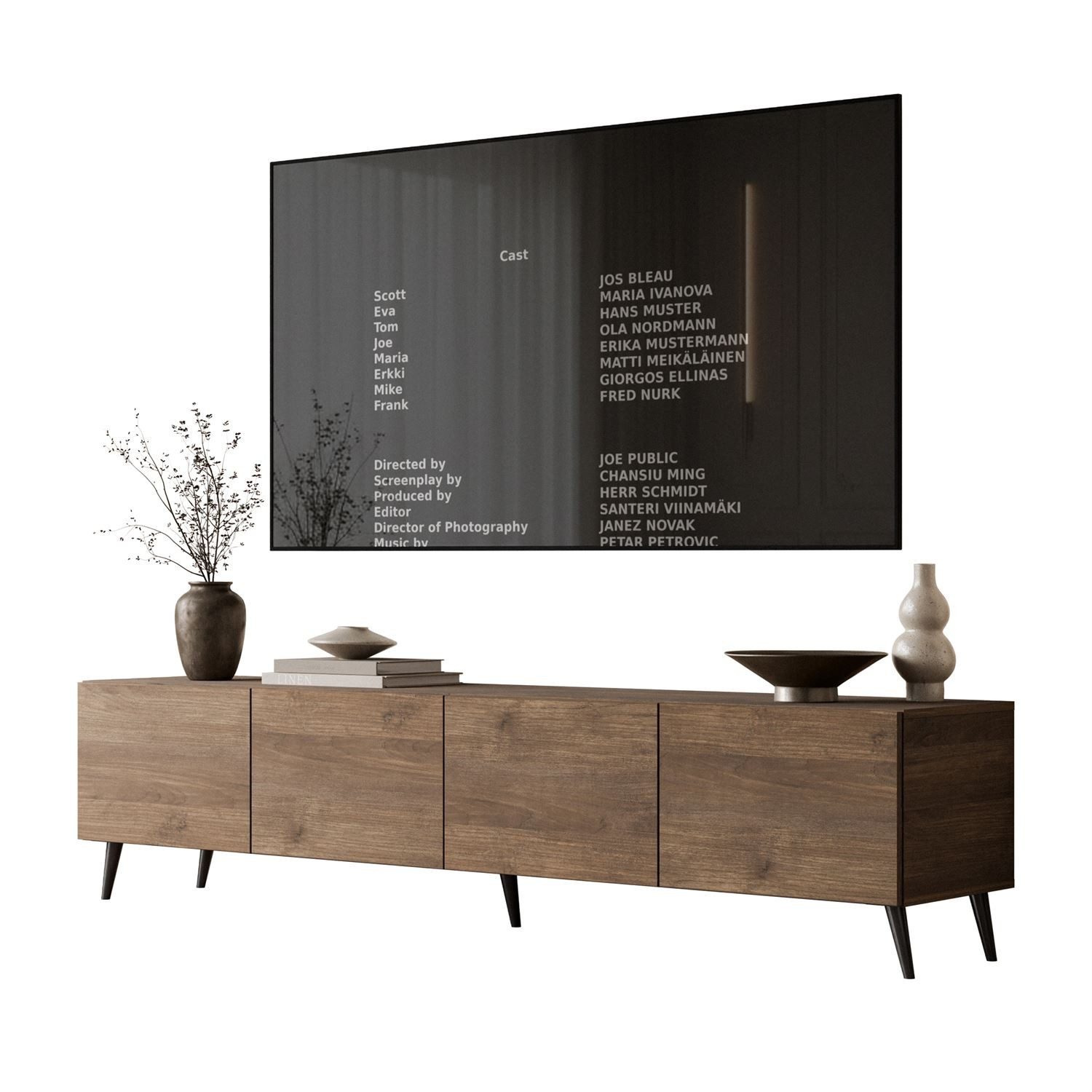 ALLHOUSE24 TV-Schrank LOGANTE Nussbaum modernes TV-Lowboard PUSH-OPEN System (2 x Schränke 100 cm breit) Breite 200 cm