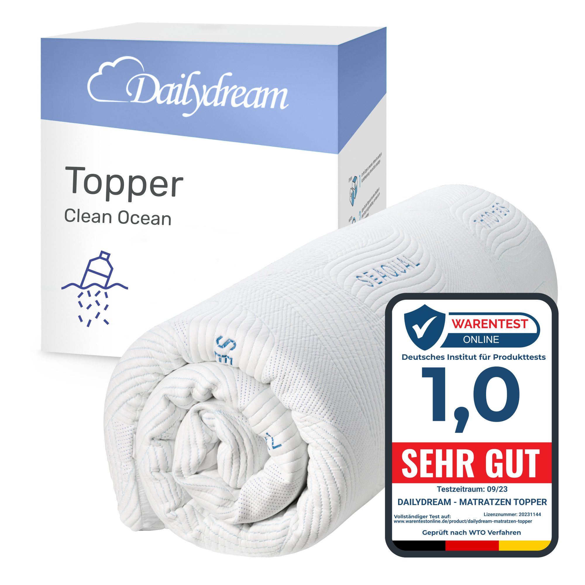 Dailydream, Topper Memory Foam für unbequeme Matratze, Boxspringbett & Gästebett, Viscoschaum, (mit unterschiedlichen Bezugs-Editionen, "Aloe Vera", "Lavendel", "Clean Ocean" oder "Standard), sorgt für Druckentlastung und einen erholsamen Schlaf