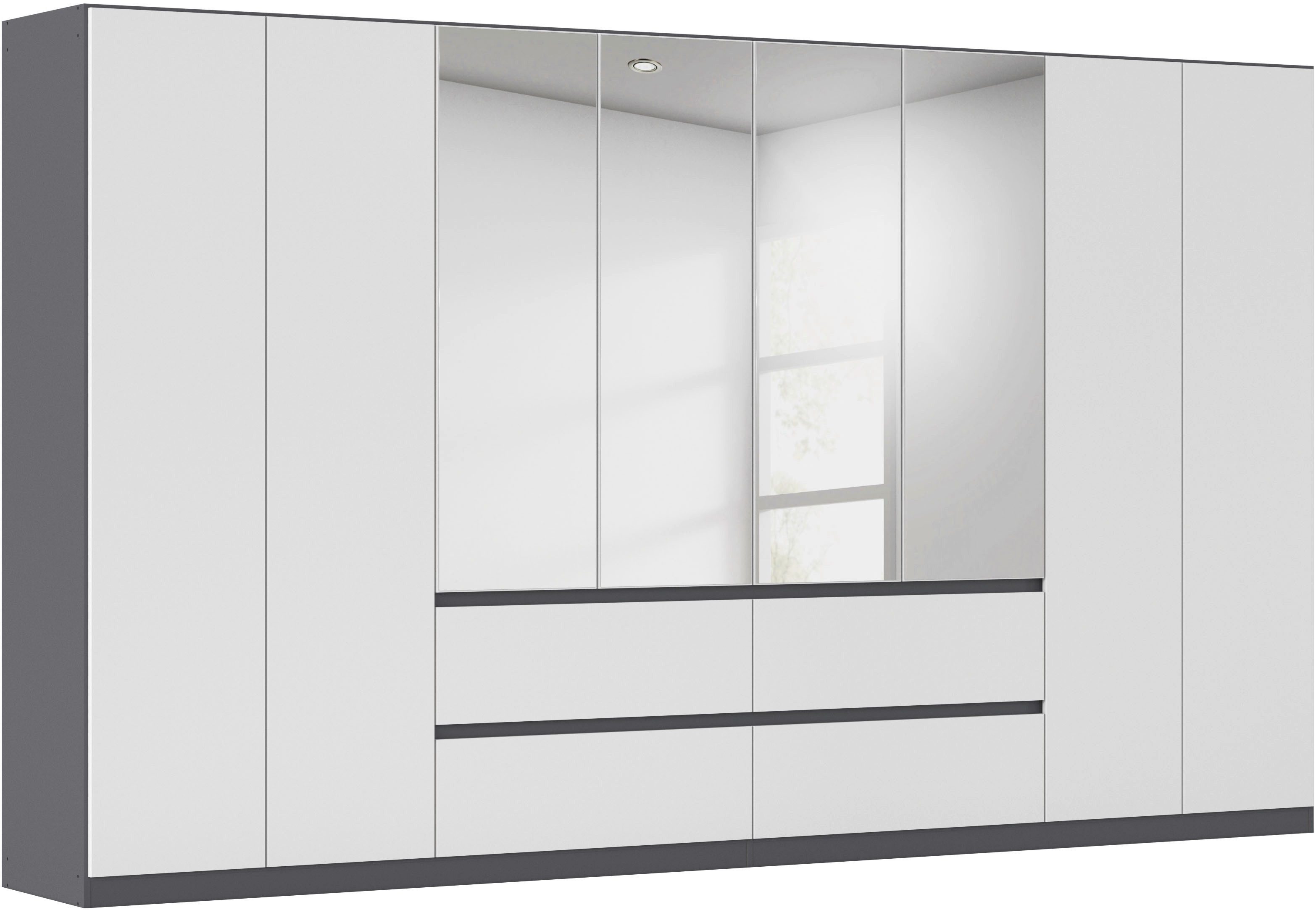 rauch Drehtürenschrank Schrank Garderobe MAINZ Breiten 91/136/181/226/271/315/360, Höhe 210cm (3 verschiedene Ausstattungen BASIC/CLASSIC/PREMIUM (inkl. SOFT-CLOSE) grifflose Front, Außentüren mit Push-to-Open Funktion MADE IN GERMANY