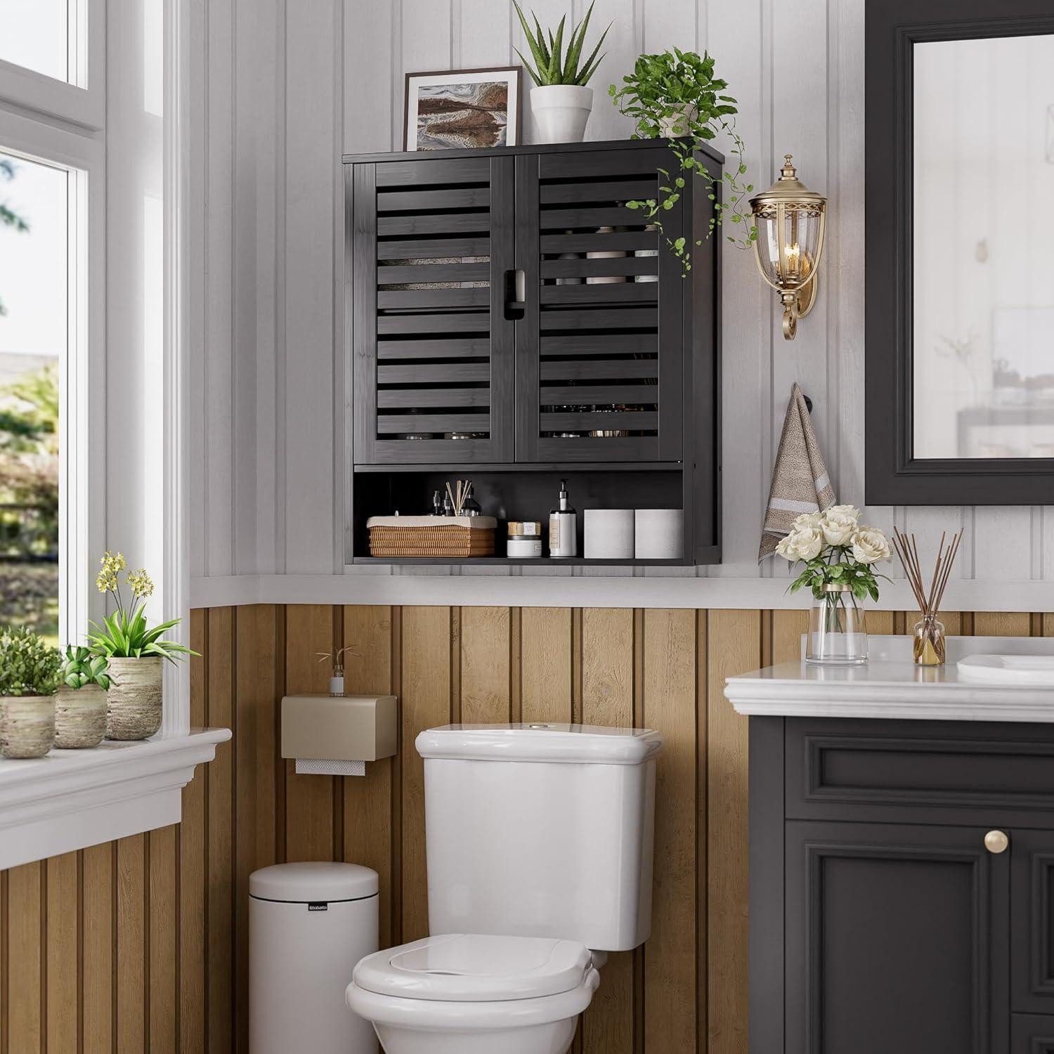 LuxusKollektion Medizinschrank Bambus Badezimmerschrank Wandmontage Toilette Medizinschrank 2 Türen