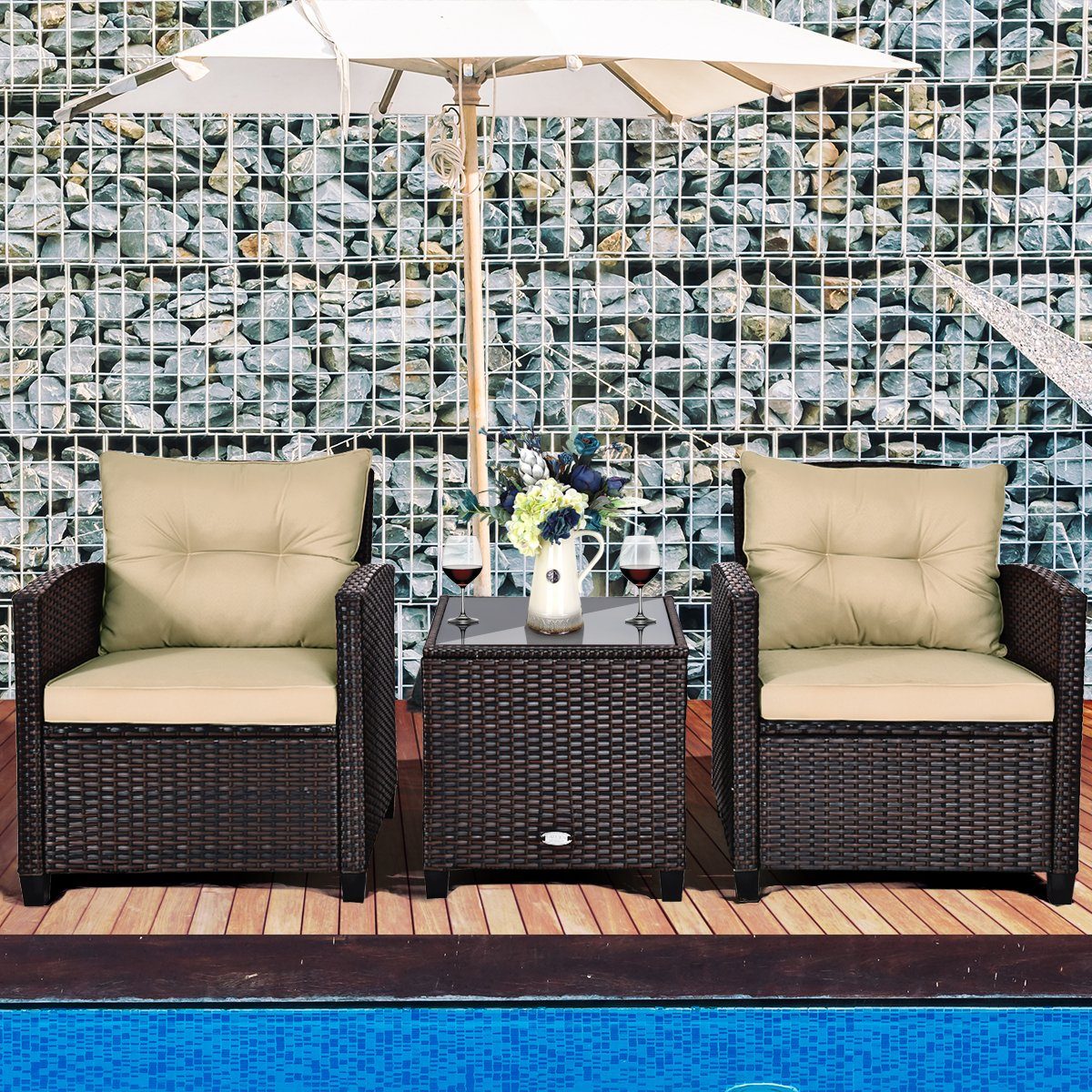 COSTWAY Gartenlounge-Set, (3-tlg., 2 Sessel & günstig online kaufen