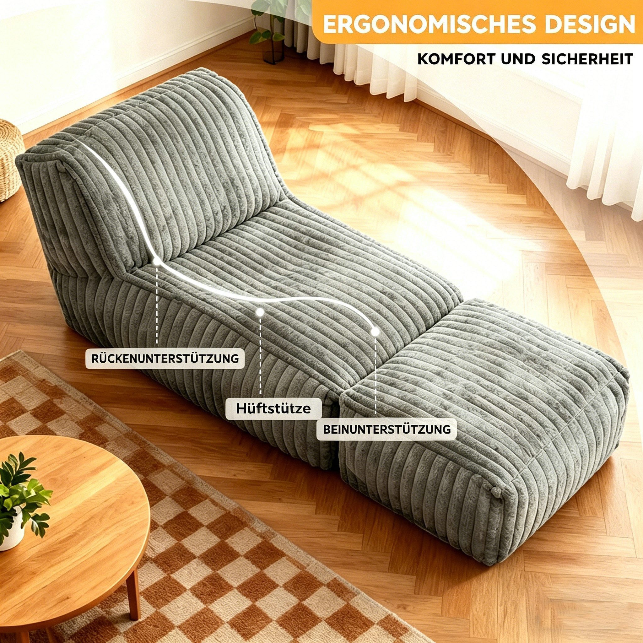 REDOM Sofa Einzelsofa, Modulares Bodensofa mit Chaise Longue, wandelbares Relax- und Schlafsofa