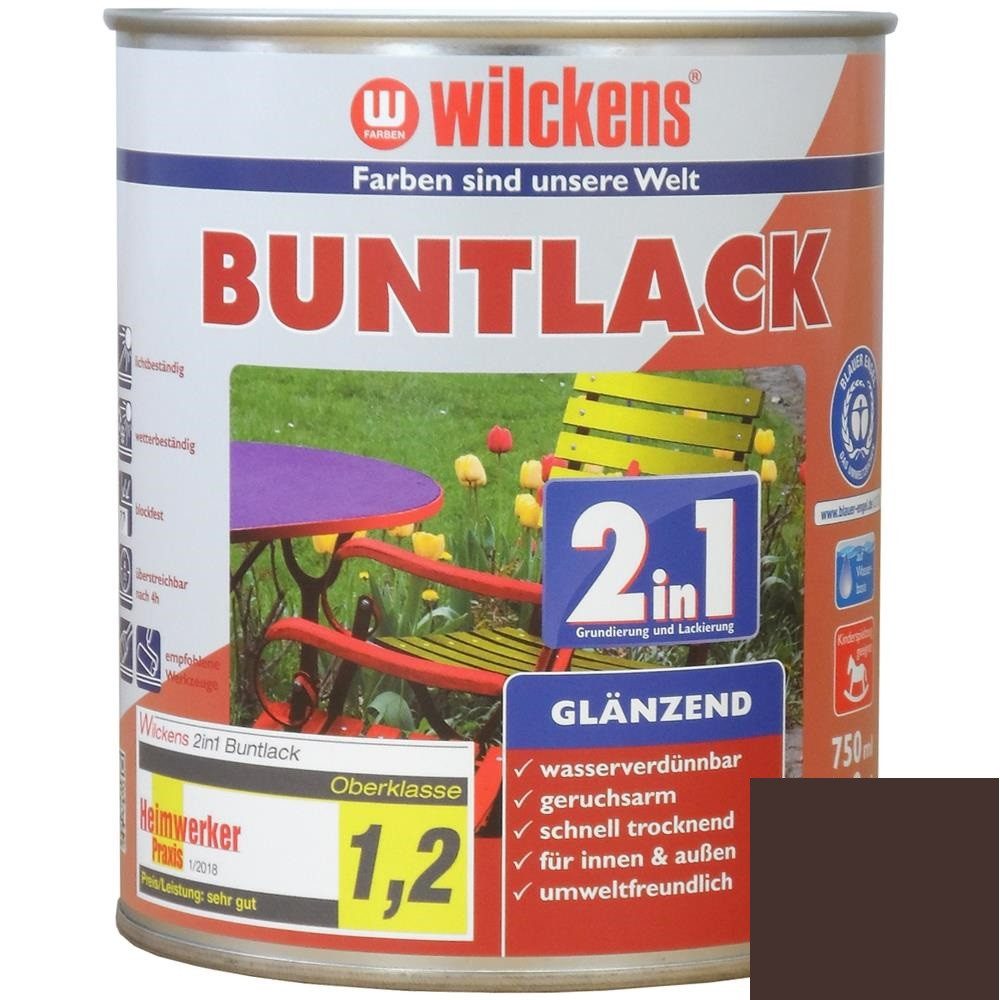 Wilckens Farben Kunstharzlack Buntlack 2in1 Lack, Schokoladenbraun RAL 8017, glänzend, 750 ml