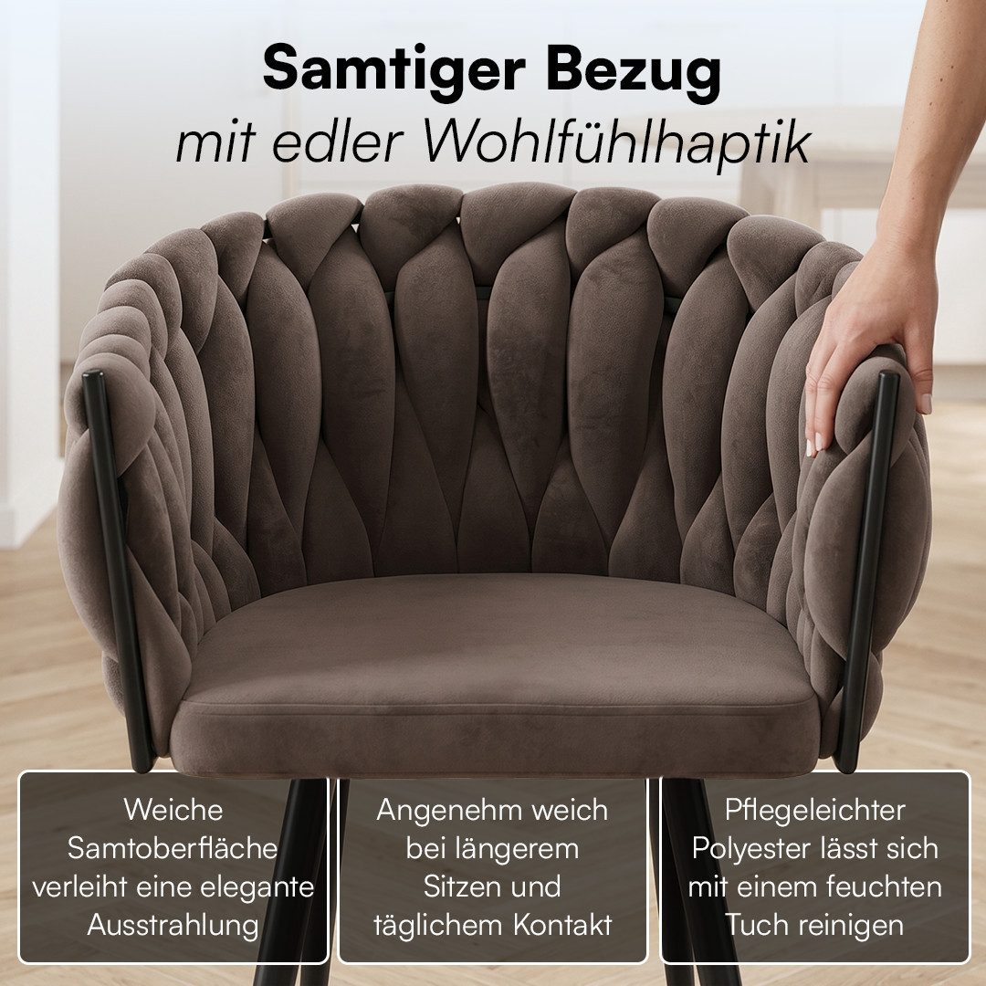 skølm Esszimmerstuhl & Drehstuhl Sudri mit Samtbezug gepolstert (2er Set, dunkelbraun, Metallgestell, 2 St), Armlehnenstühle in Flecht-Look, verfügbar als 4er/6 – Bild 4 von 5