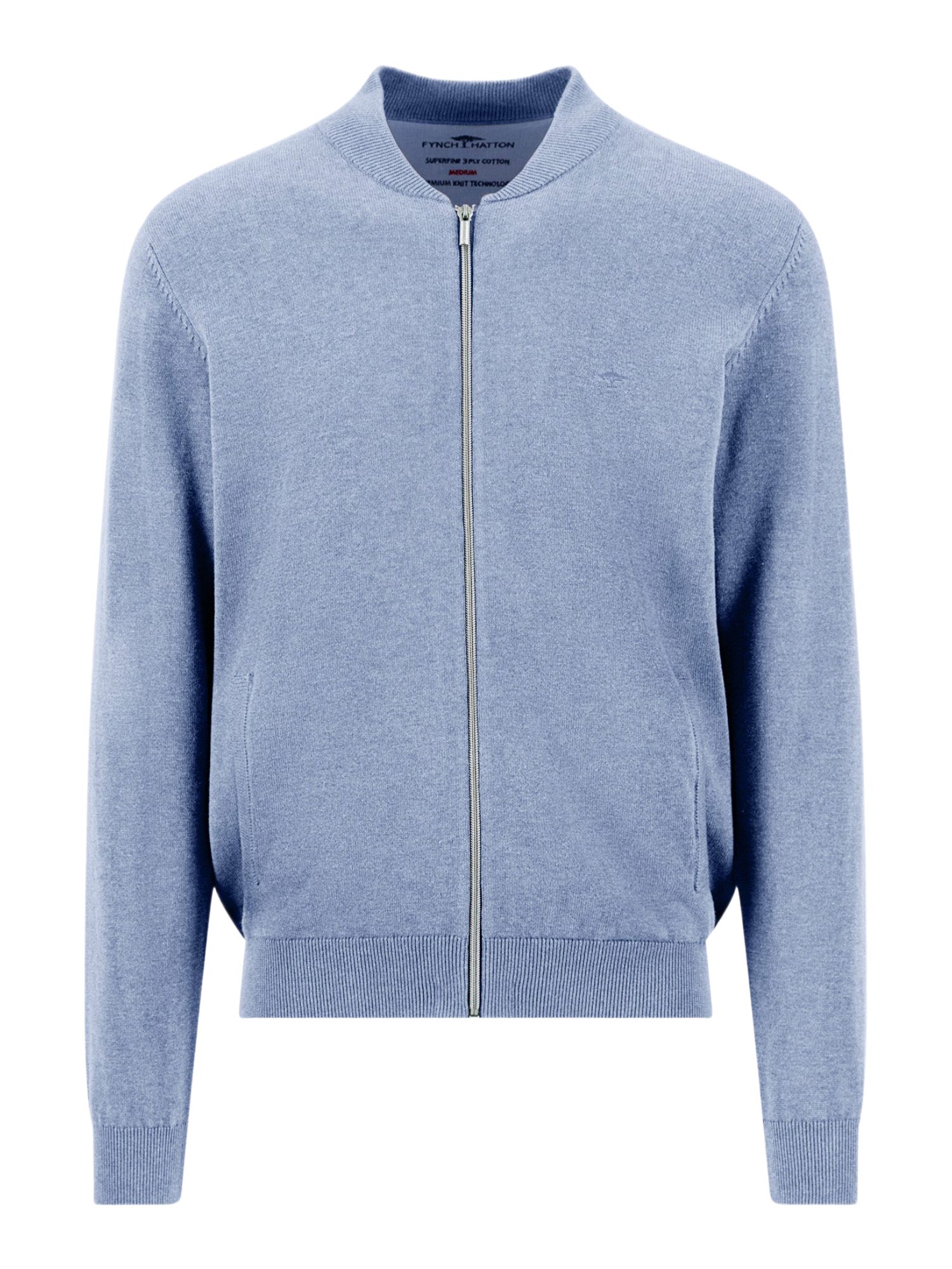 FYNCH-HATTON Strickjacke blau,Casual,Baumwolle,Unifarben,Stehkragen,Lang,Casual Fit