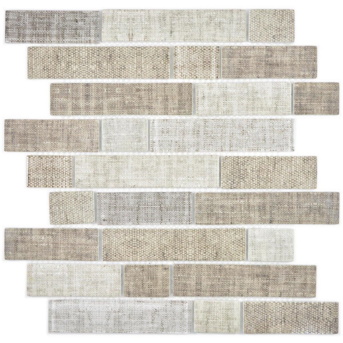 Mosafil Mosaikfliesen Glasmosaik Fliesen Lyonel Brick, Glas 30.000x30.000, beige, Eco Glas - Verlegefertig auf ein Netz geklebt - Frostsicher -