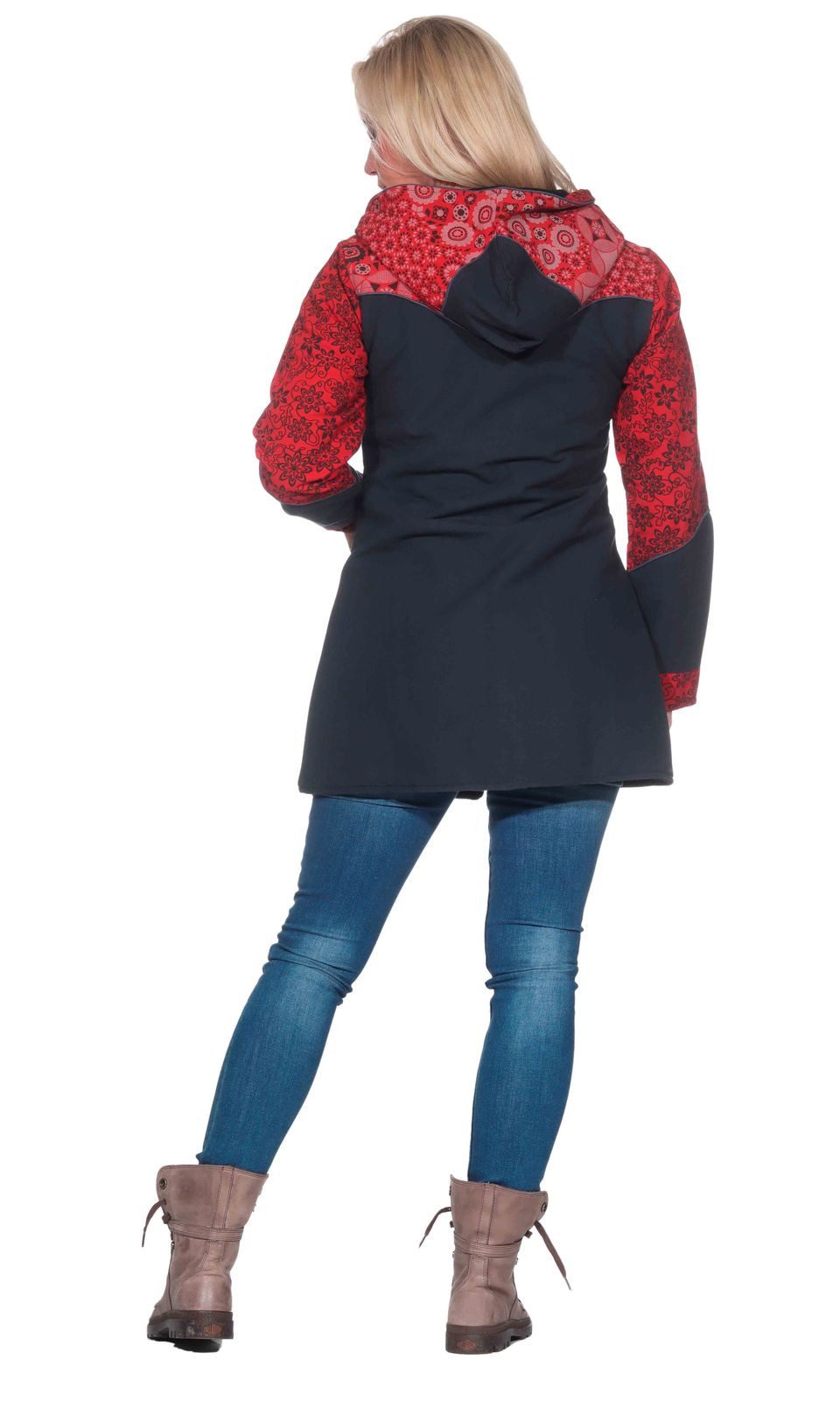 KUNST UND MAGIE Langjacke Kunst und Magie Damenmantel + Kapuze Blumenmuster Jacke Baumwolle Boho