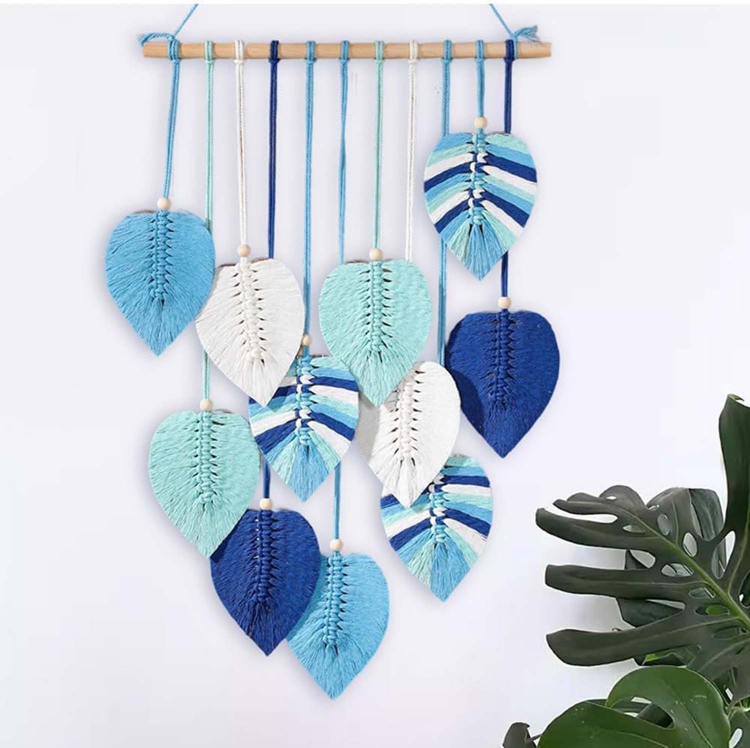 Diwzbyn Hängedekoration Blatt Makramee Wandbehang, Boho Raumdekor – Bild 4 von 5