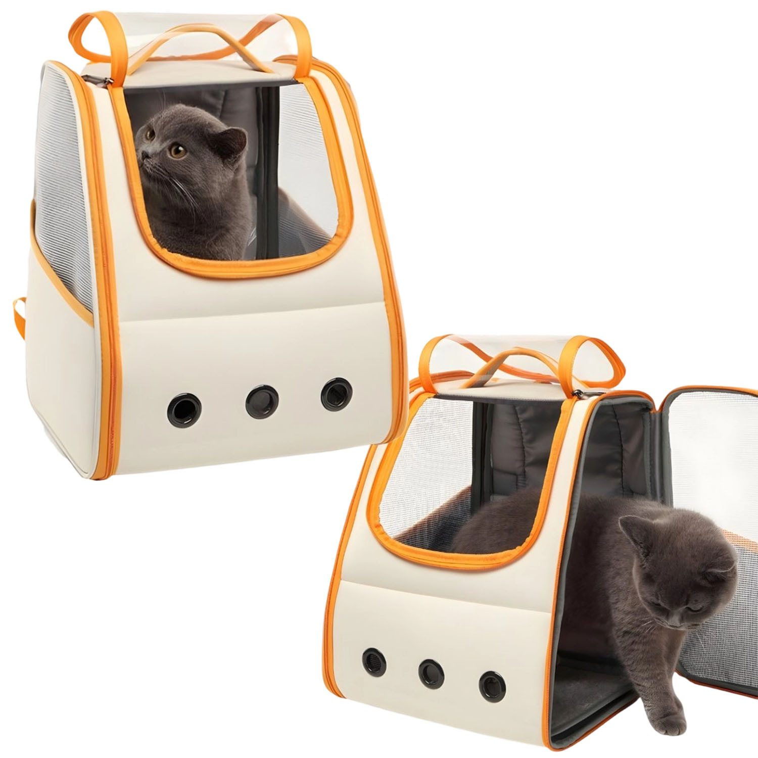 HEYHIPPO Tiertransporttasche Faltbarer Katzenrucksack, stabiler Haustierrucksack für Katzen, Orange, Atmungsaktiver Haustier Rucksack, Katzen- und Hunderucksack bis 7 kg