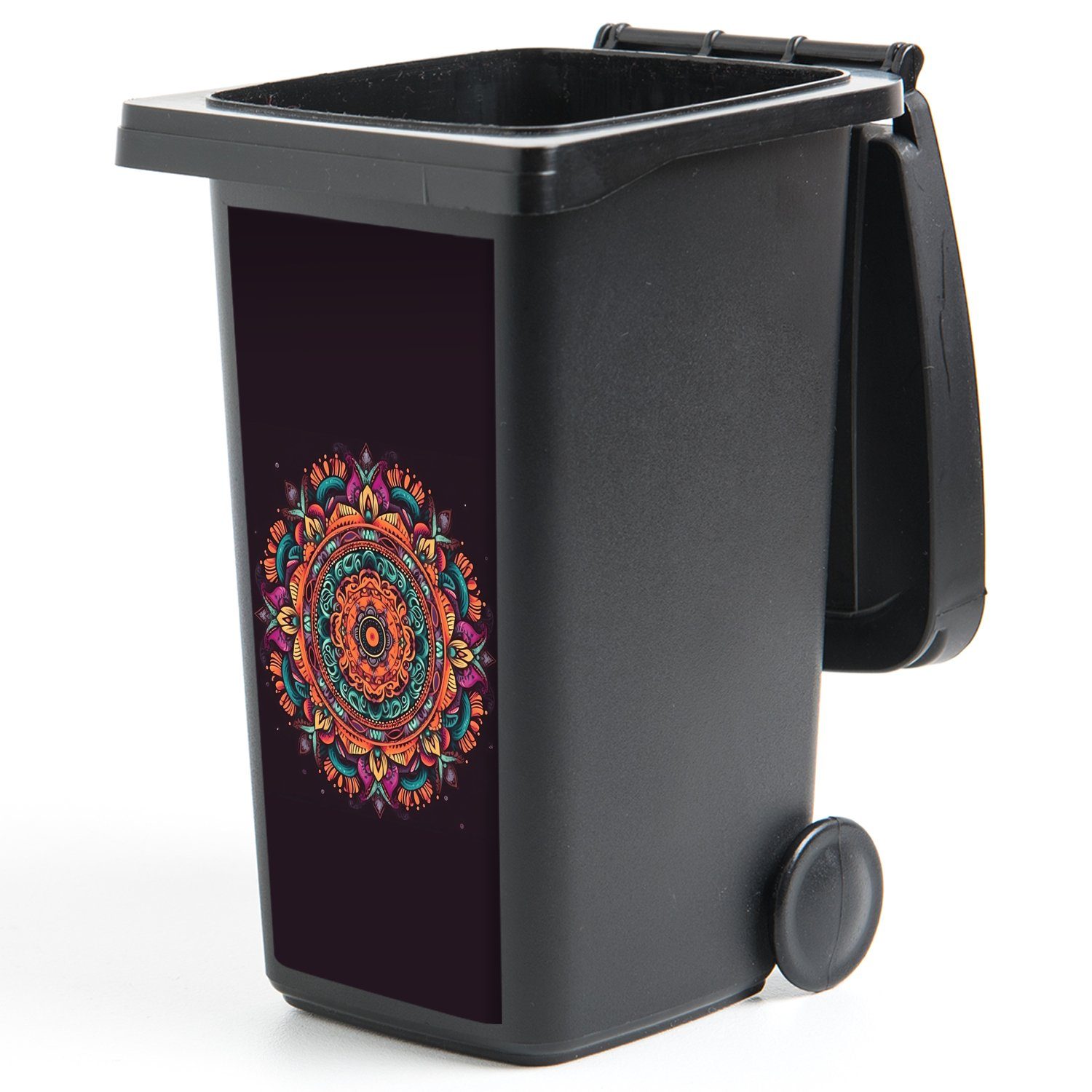 MuchoWow Wandsticker - Mandala - - Blumen Mülltonne, Hippie Sticker, St), Mülleimer-aufkleber, - Boho Orange Abfalbehälter Container, (1