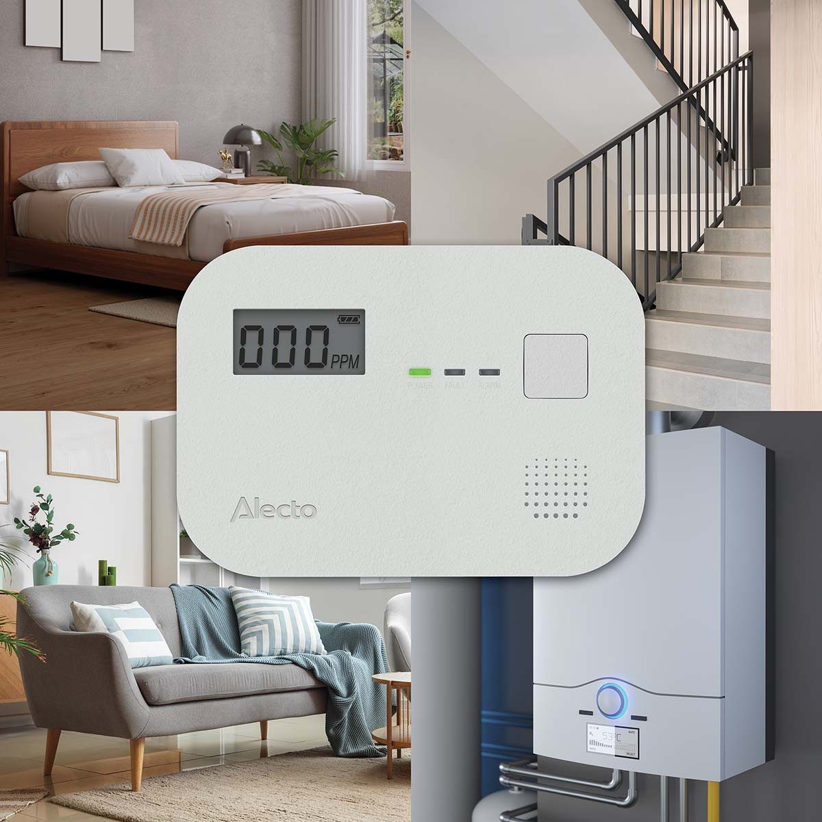 Alecto COA3910 CO-Melder (LED-Display, Kohlenmonoxid-Alarm, 10 Jahre Sensorlaufzeit, Warnsystem integriert)
