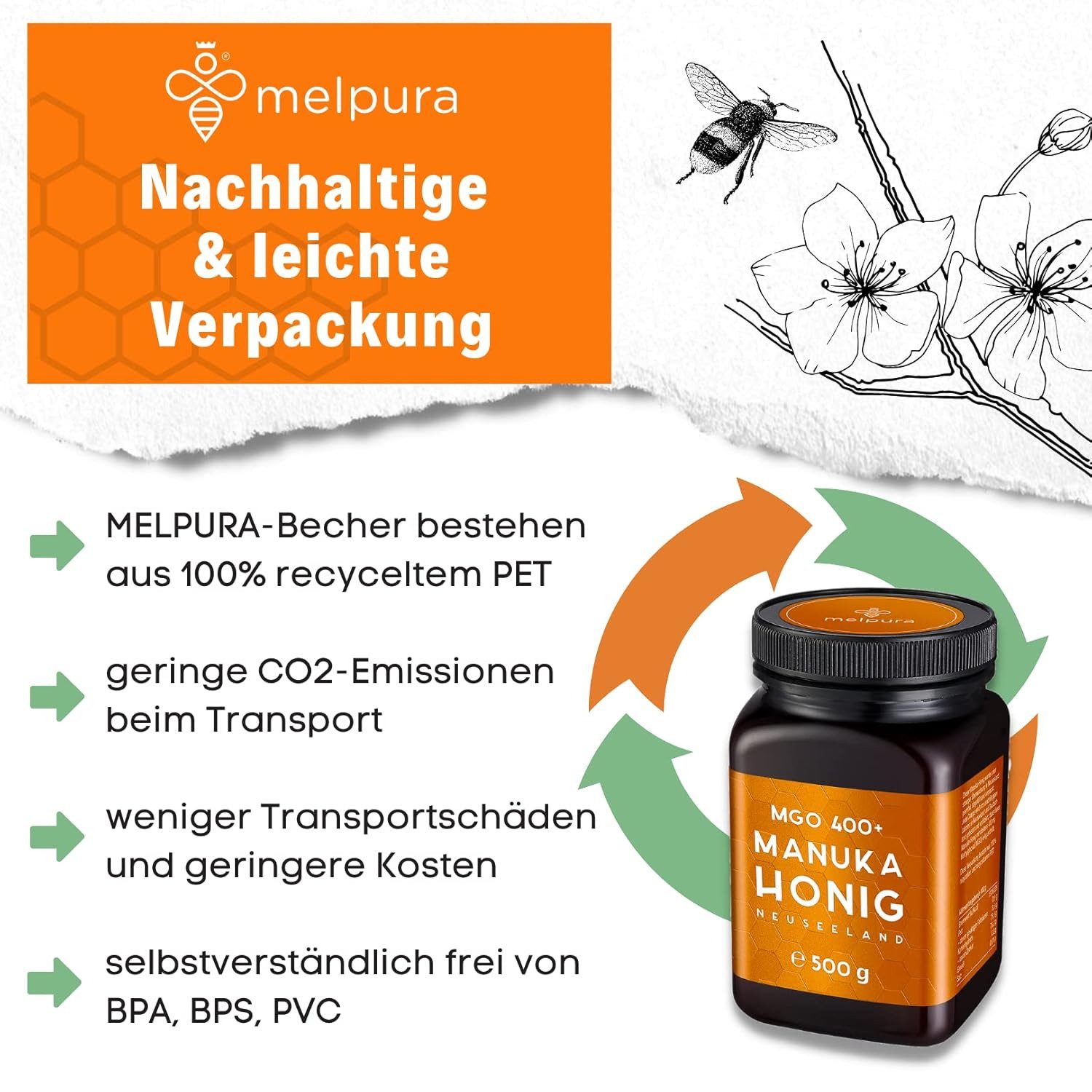 MELPURA Honig Manuka-Honig MGO 400+ 500g aus Neuseeland, 500 g, 1 St. – Bild 5 von 5